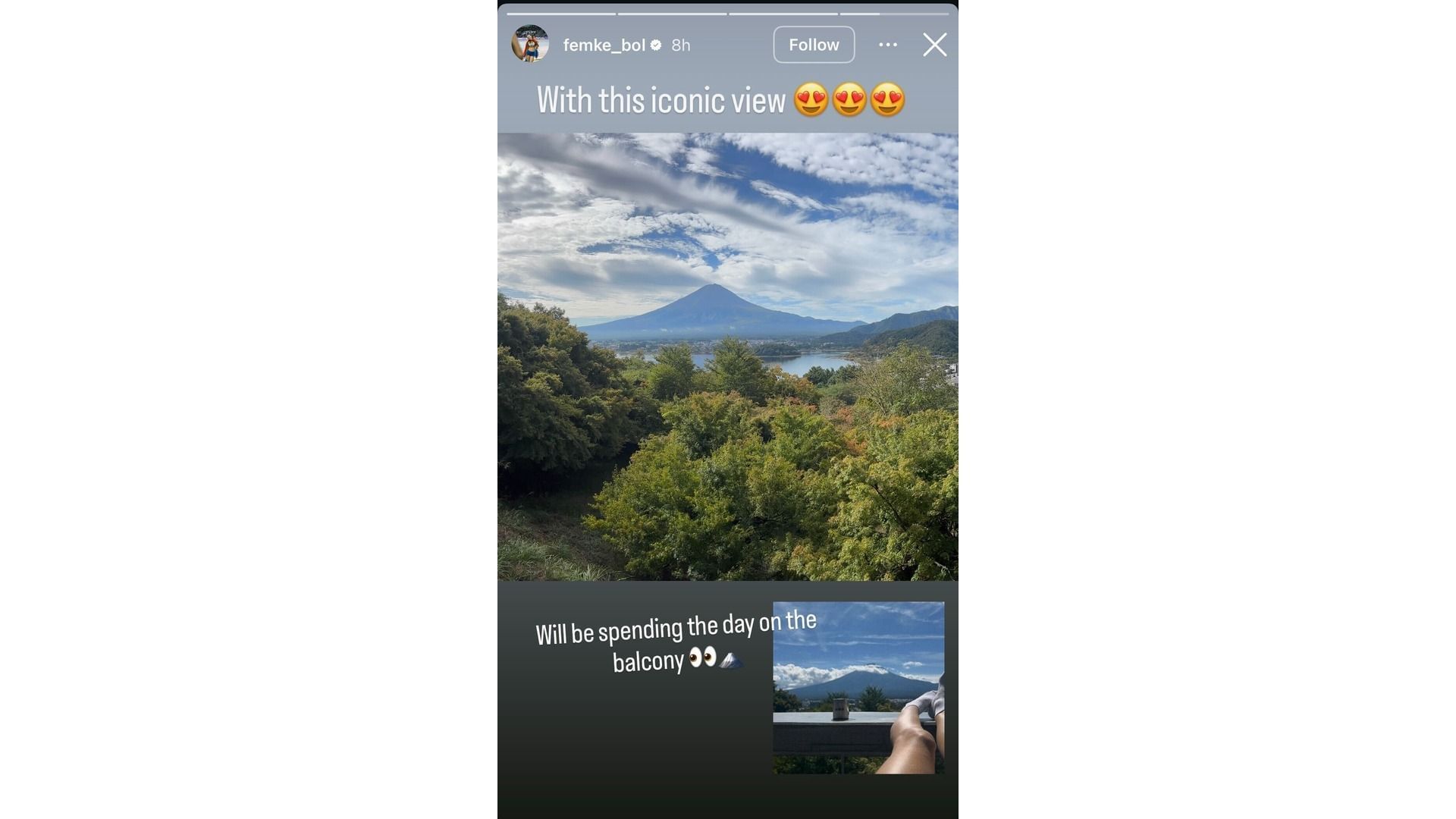 Screenshot of Bol&#039;s view from her balcony (Image via: @femke_bol on IG)