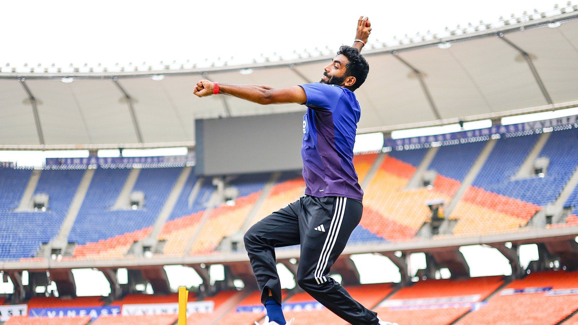 Jasprit Bumrah training ahead of the Ahmedabad Test against the West Indies. (Image: BCCI/X)