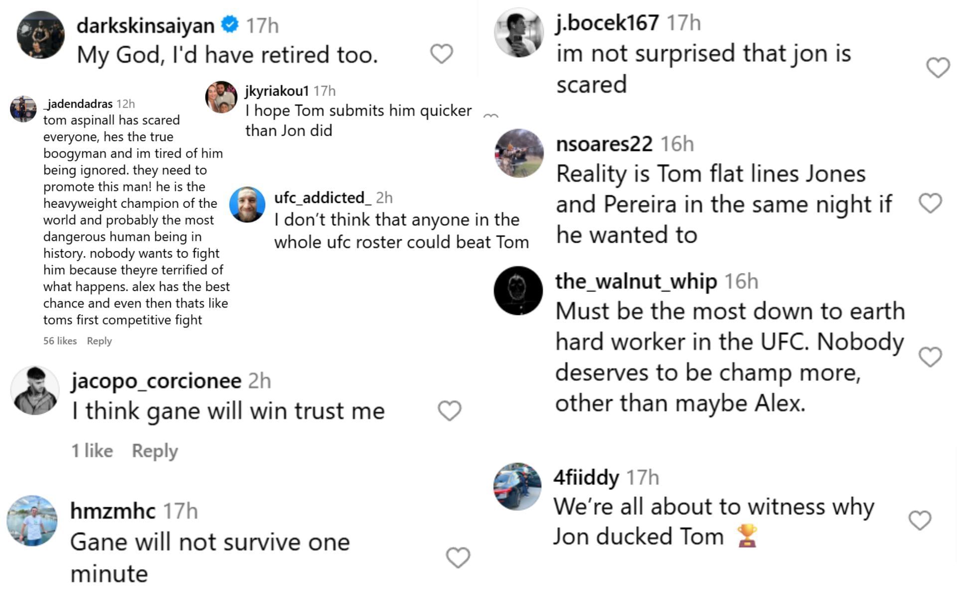 Fan reactions. [Screenshots courtesy: @tomaspinallofficial on Instagram]