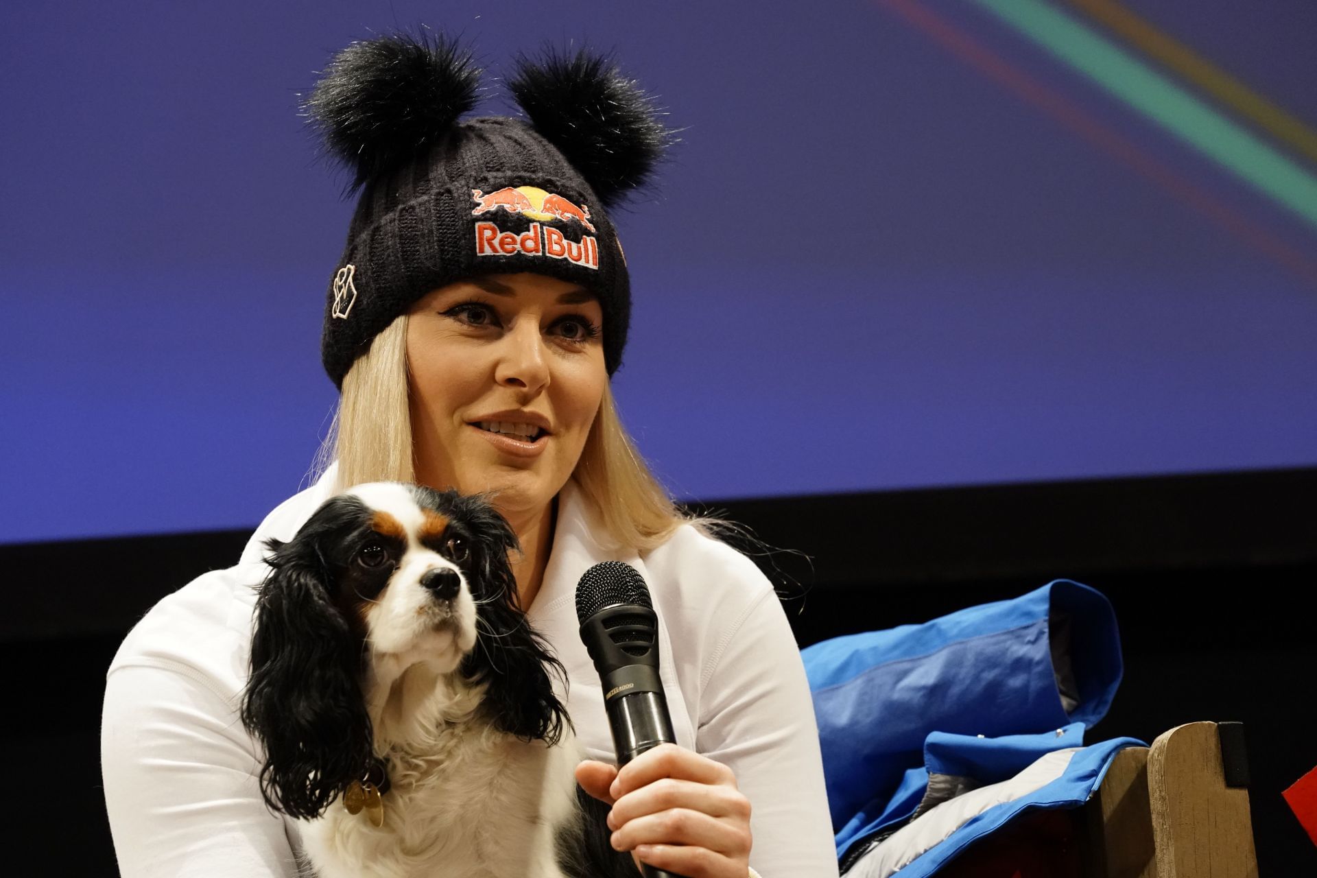 Lindsey Vonn and her dog at the Audi FIS Alpine Ski World Cup - Women&#039;s Downhill Training - Source: Getty