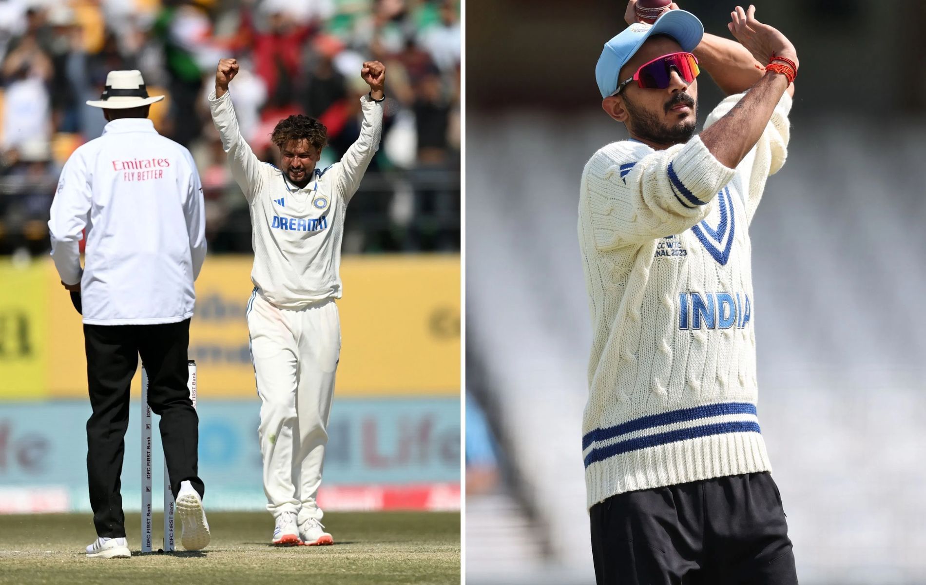 Only one of Kuldeep Yadav or Axar Patel will likely play the opening West Indies Test [Credit: Getty]