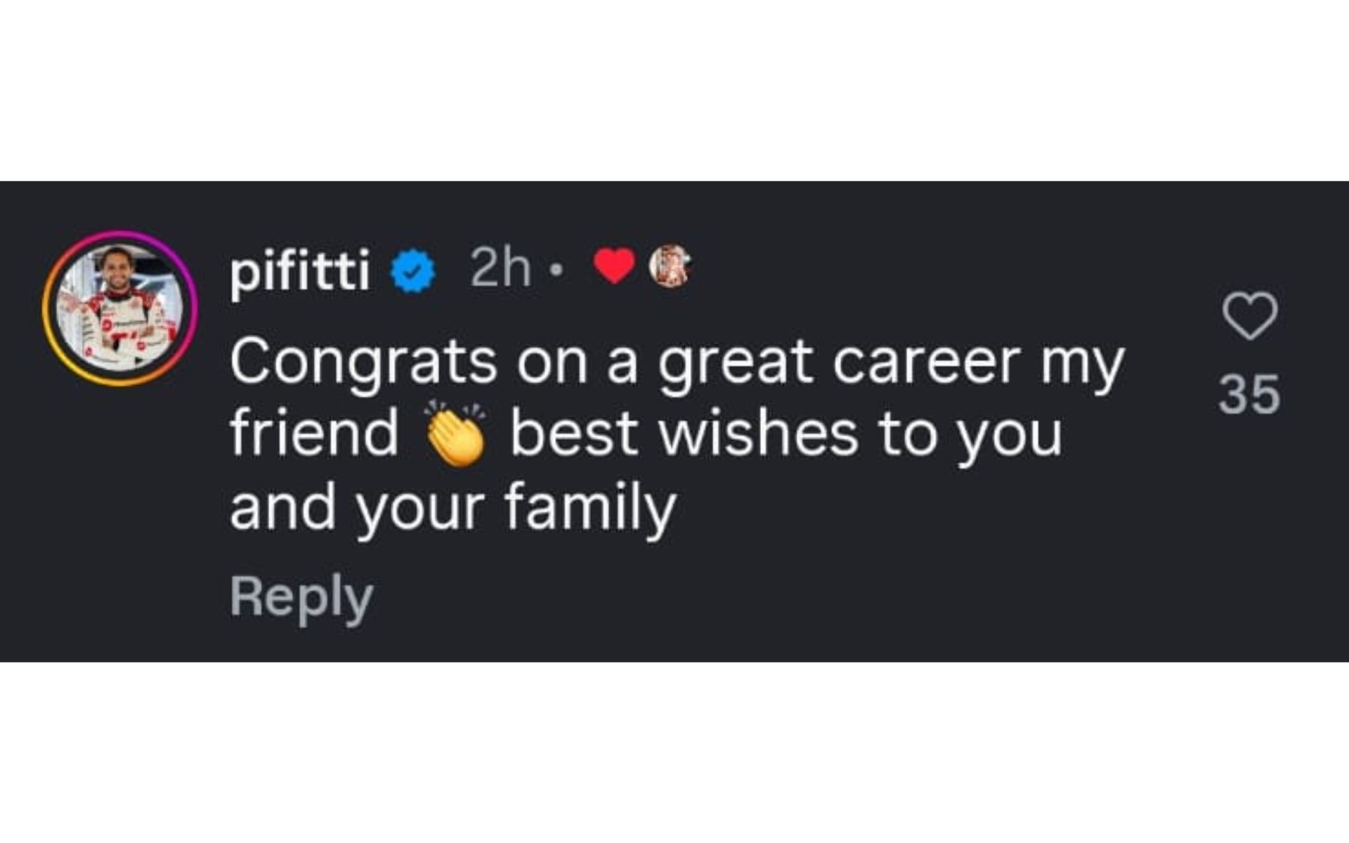 Pietro Fittipaldi&#039;s comment on Andretti&#039;s Instagram post