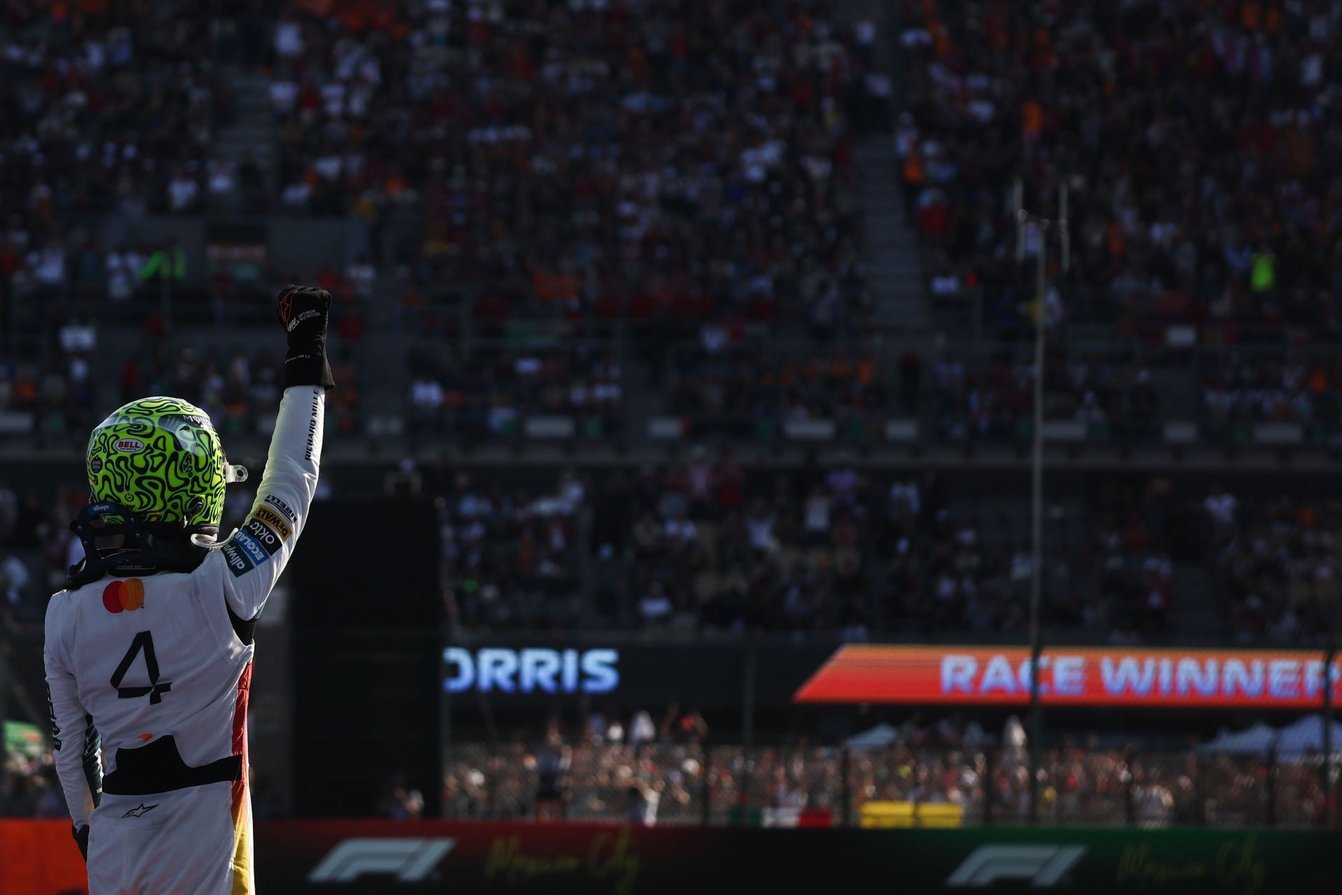 Lando Norris celebrates after winning the Mexican Grand Prix - Source: Getty