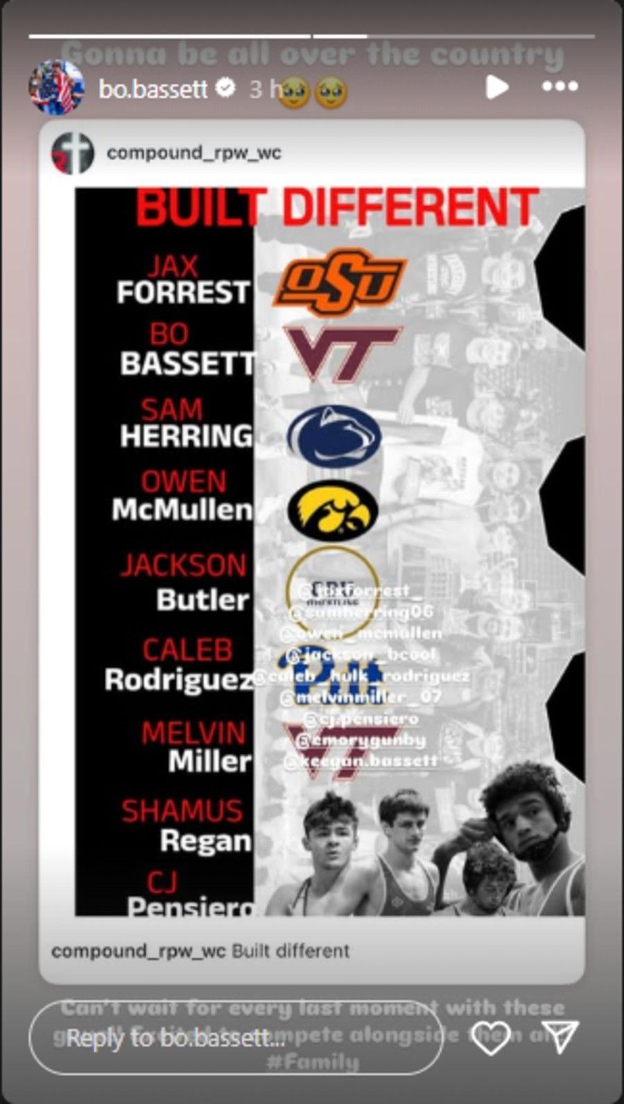 Screenshot of Bassett&#039;s Instagram story.