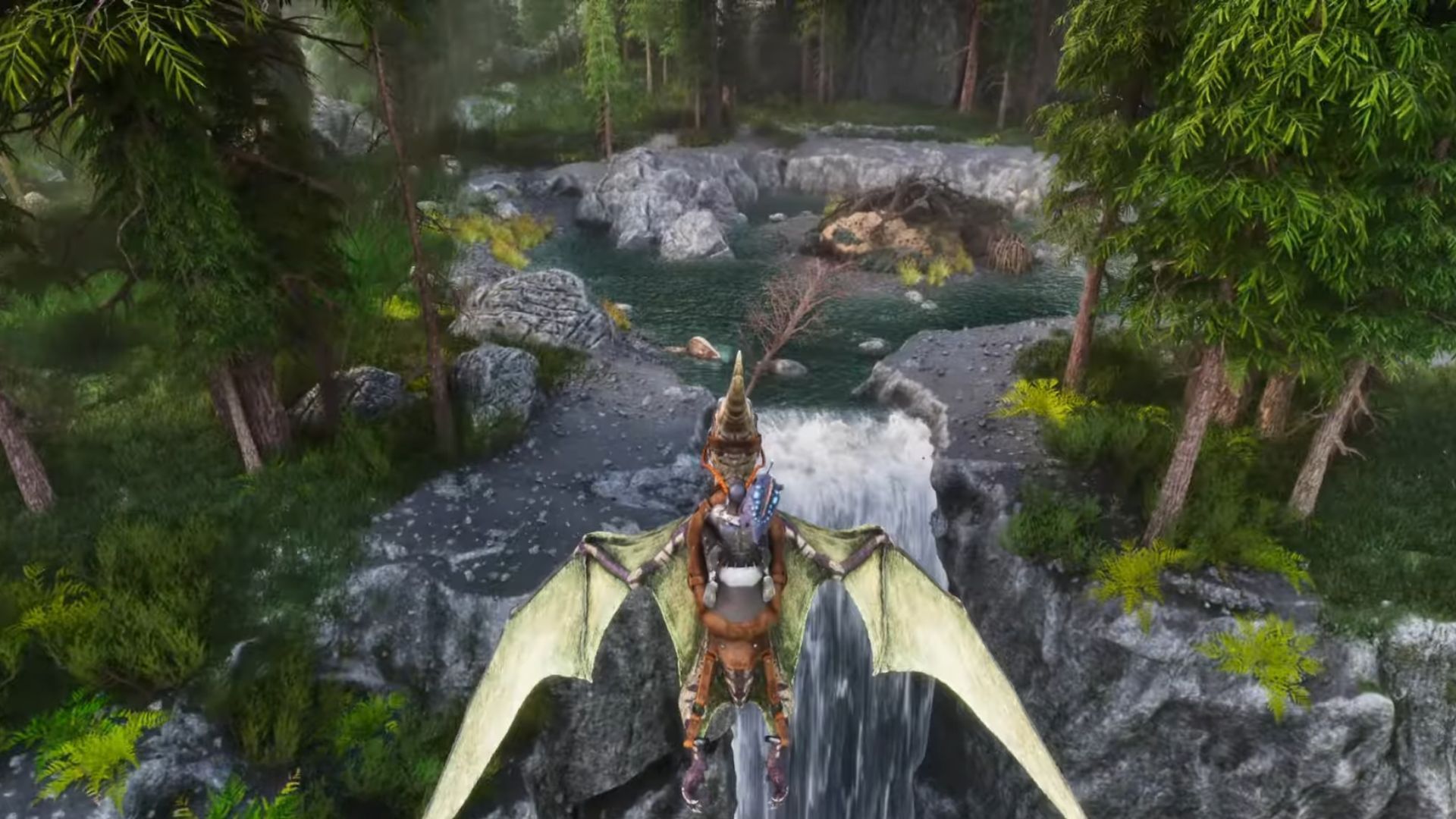 Start at the top of the waterfall (Image via YouTube @JonnaX || Studio Wildcard)