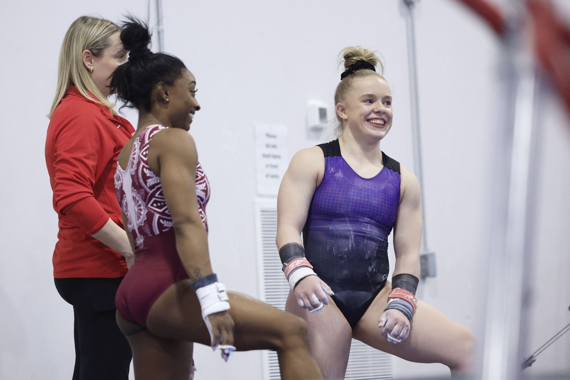 Biles and Roberson at the USA Gymnastics Women&#039;s National Team Media Days - Source: Getty