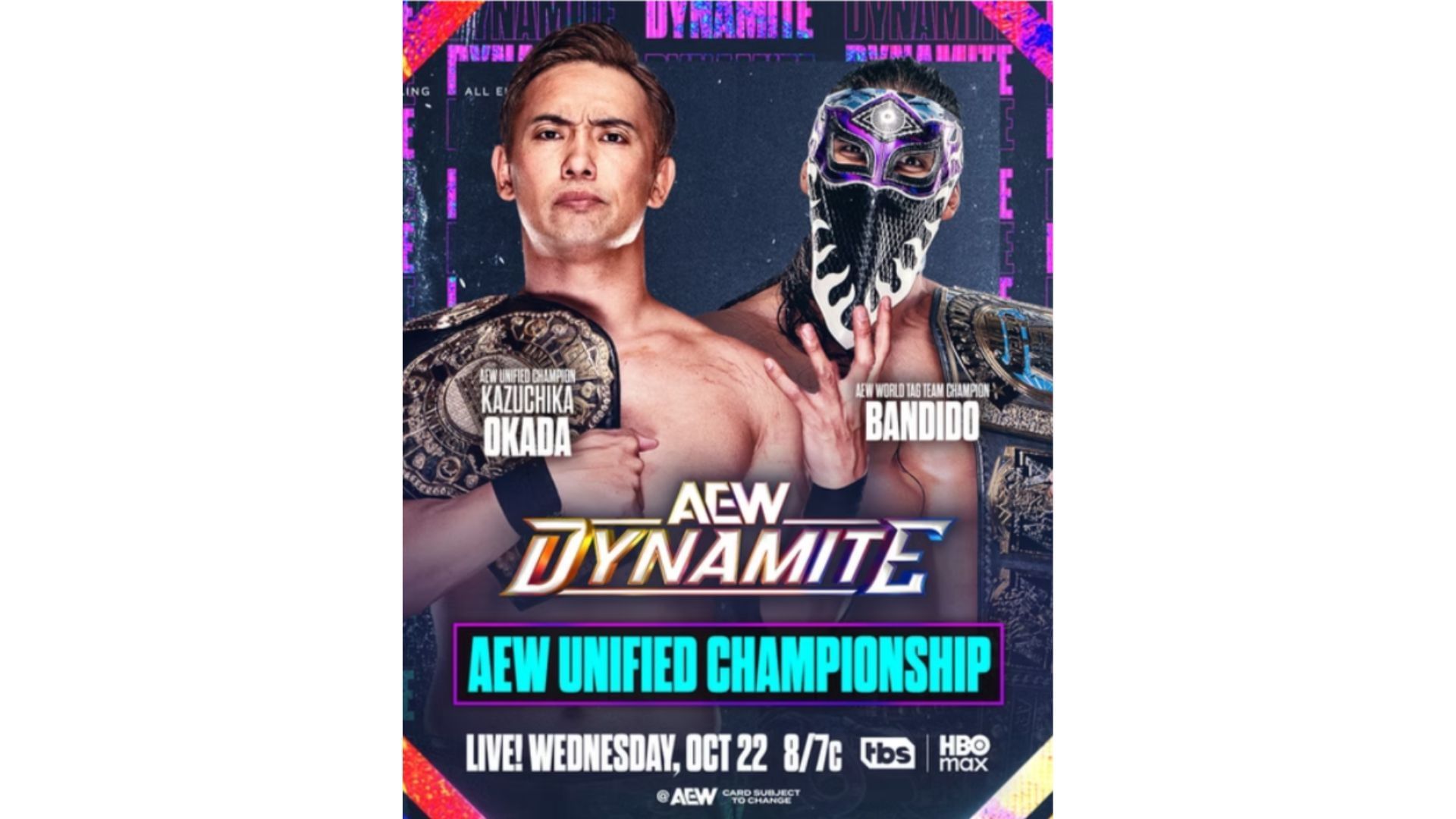 Match graphic for Kazuchika Okada vs Bandido on Dynamite [Image Credits: Official website of All Elite Wrestling (allelitewrestling.com)]