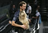 Daniil Medvedev sharing a hug with wife Daria at the Rolex Paris Masters – Day Seven – Source: Getty