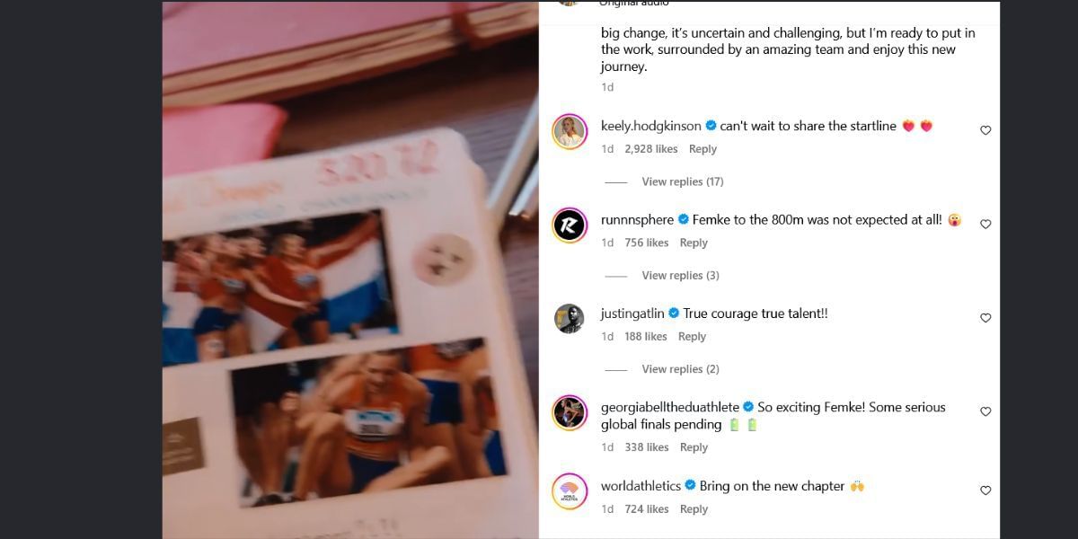 Screenshot of athletes' comments of Femke Bol's post. Credits - IG/ femke_bol