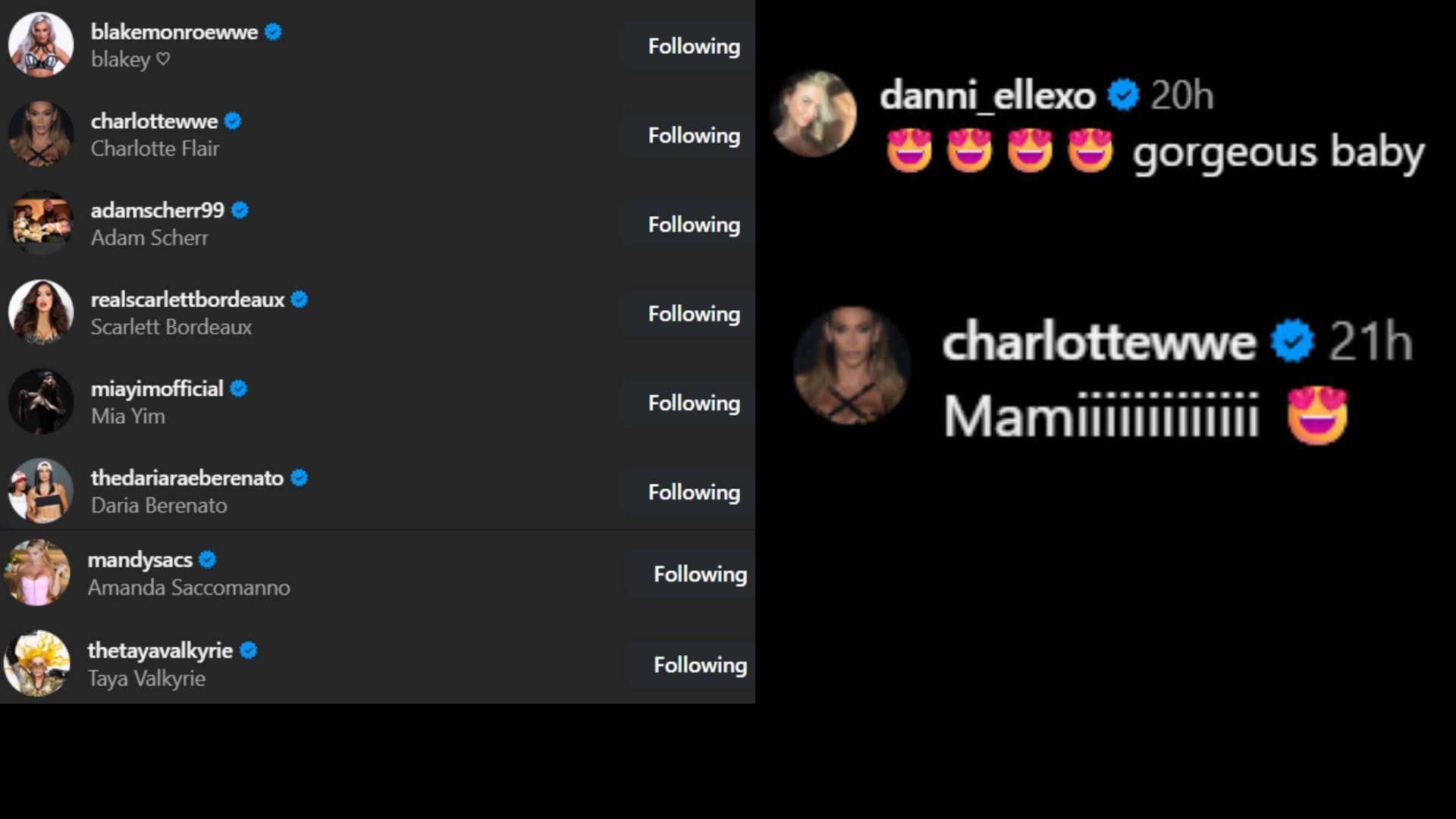 Screenshots of stars&#039; likes and comments [Image credit: Saraya&#039;s Instagram]
