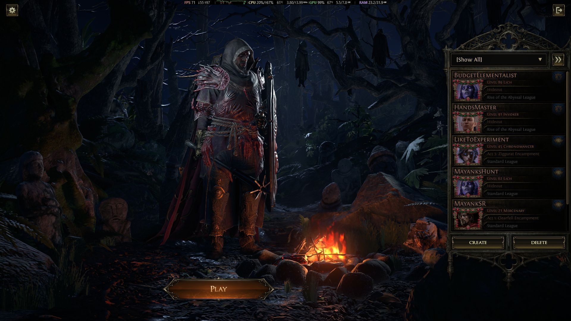 To character swap, you&#039;ll need to have another character in the same League (Image via GGG)