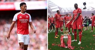 Liverpool defender Ibrahima Konate makes fun of Arsenal star Saliba with 3-word question about picture of him holding Premier League trophy
