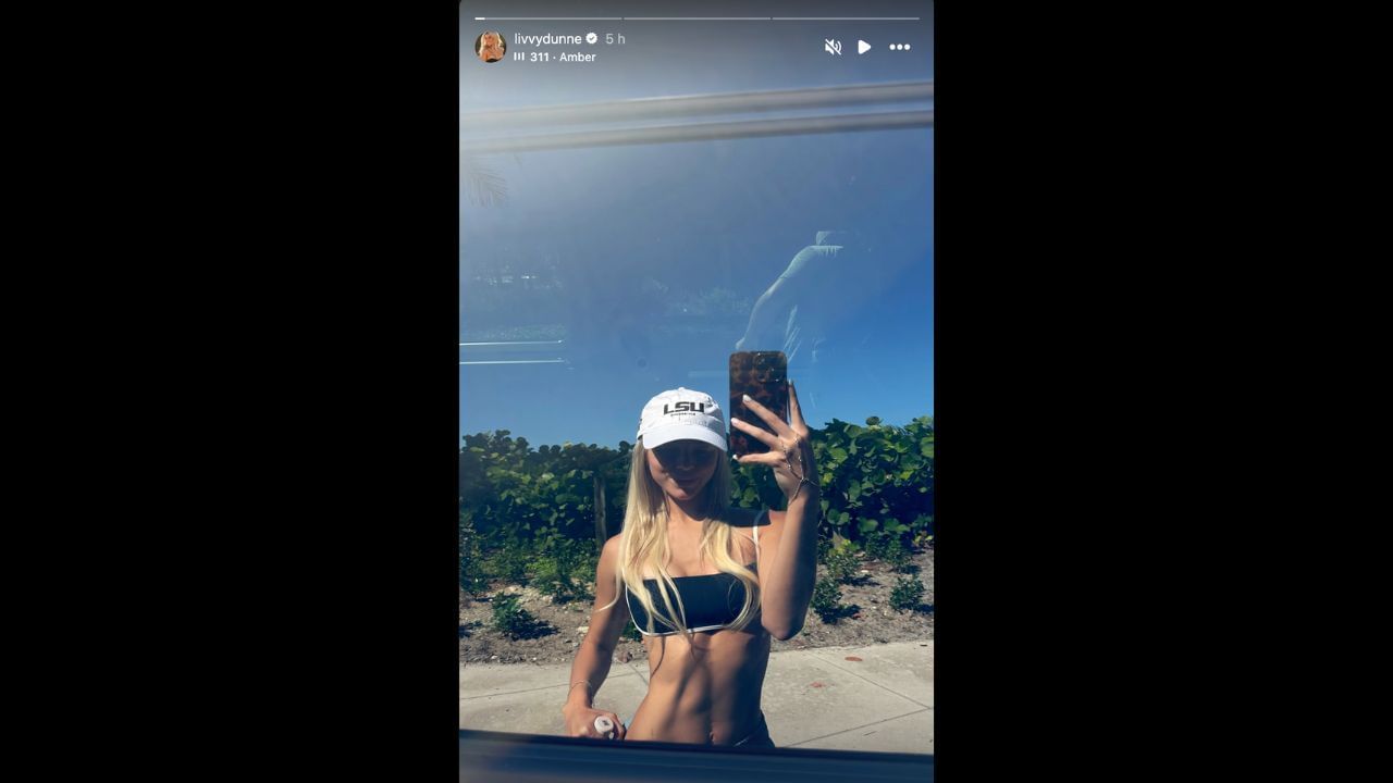Screenshot of Olivia Dunne&#039;s Instagram story (Image from - Instagram.com/@livvydunne IG Stories)