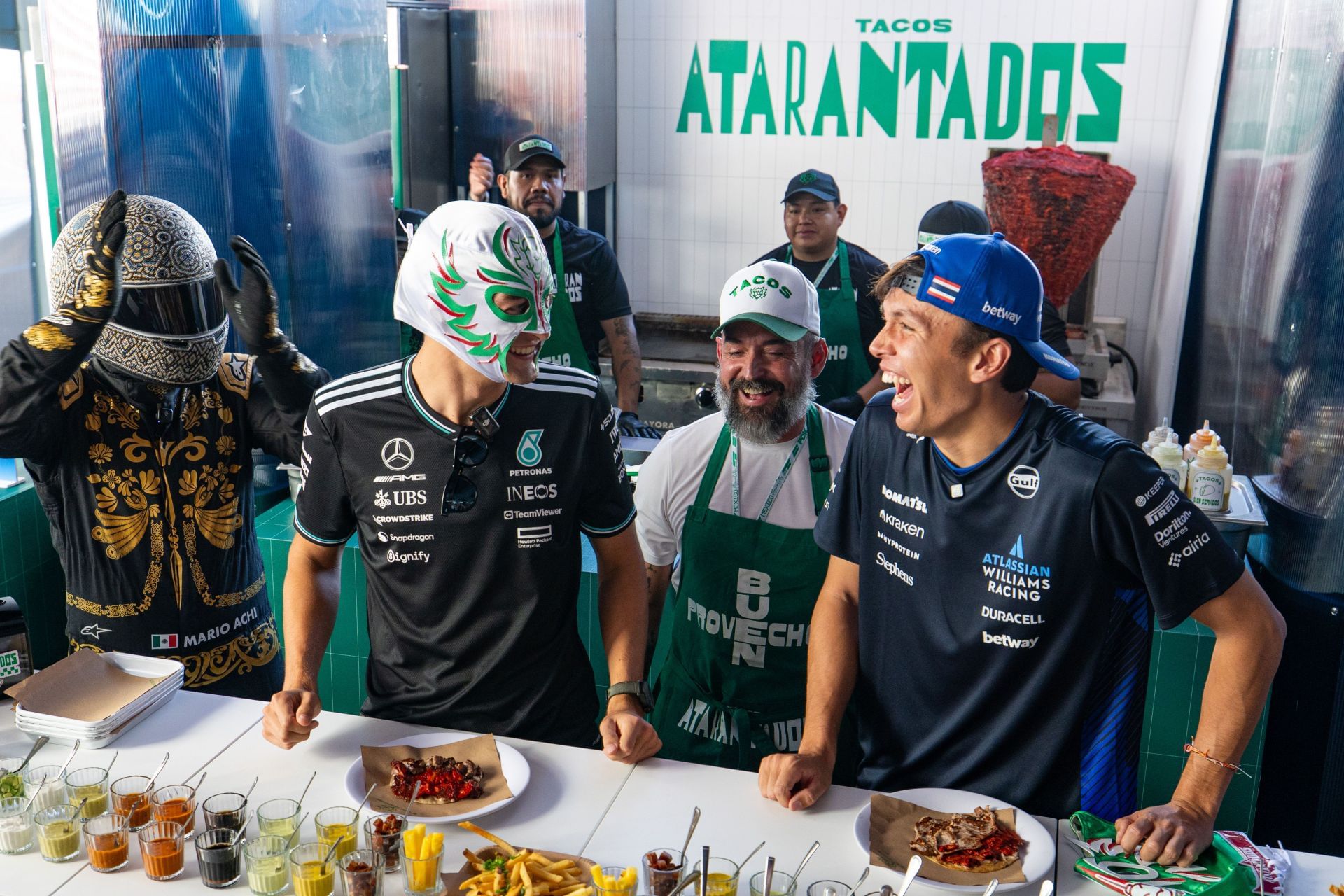 George Russell of Mercedes and Alexander Albon of Williams at Autodromo Hermanos Rodriguez. Source: Getty