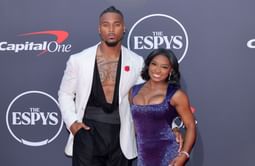 Simone Biles turns heads in custom Bears skirt and Cowboys boots cheering for hubby Jonathan Owens during Saints game