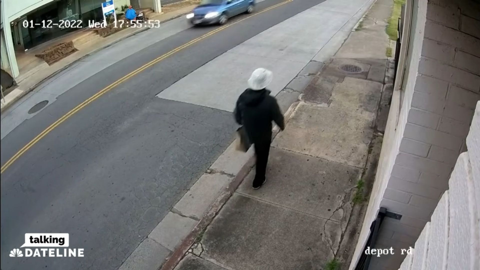 A white bucket hat seen on video became a key piece of evidence at trial (Image via YouTube/@DatelineNBC)