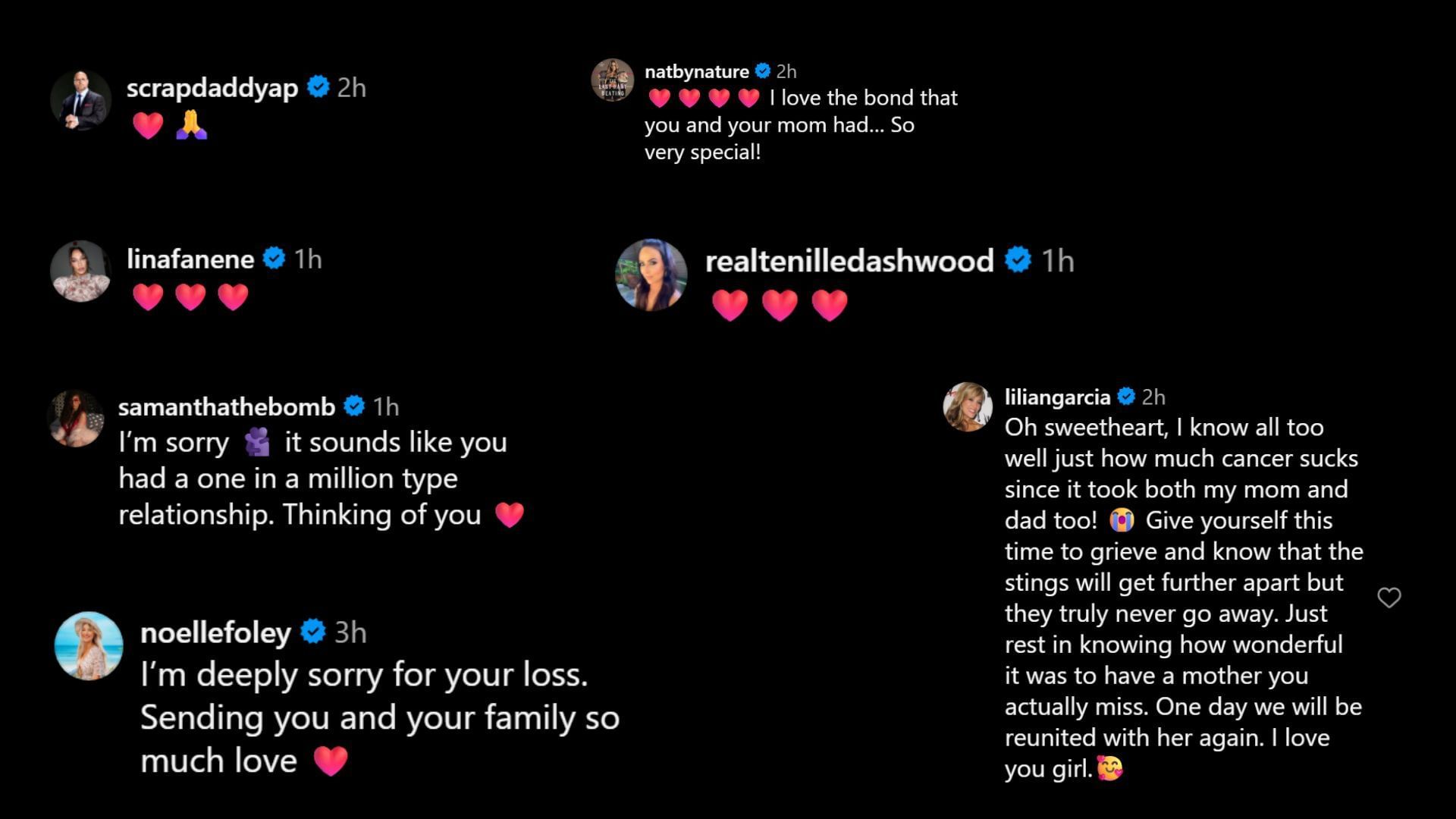 Celebrities react to Trish Stratus&#039; post [Image credit: Stratus&#039; Instagram update]