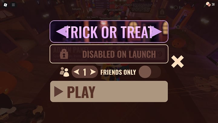 Previous DOORS Trick or Treat menu screenshot Trick or Treat menu from a previous Roblox DOORS Halloween Spotlight event