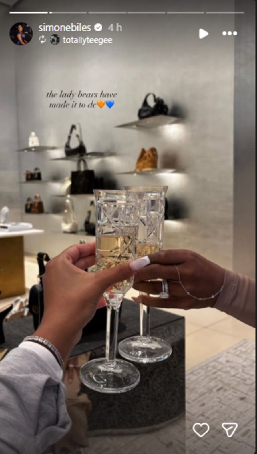 Screenshot of Biles&#039; Instagram story.
