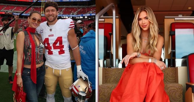 Kyle Juszczyk's wife Kristin impressed by Gracie Hunt as Chiefs heiress styles custom 'Happy Red Friday' outfit from designer's Off Season brand