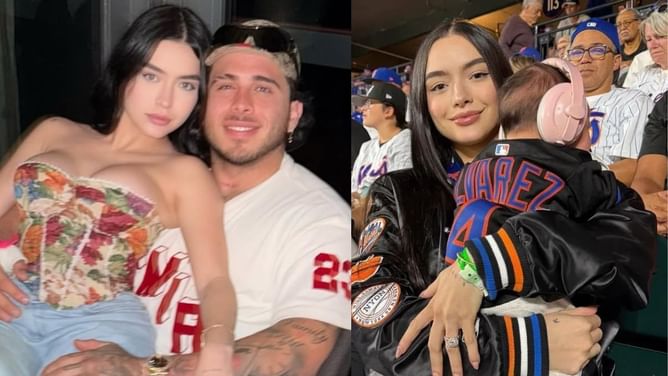 Francisco Alvarez's wife Nahomi Rojas poses in pink and white bikini for mirror selfie