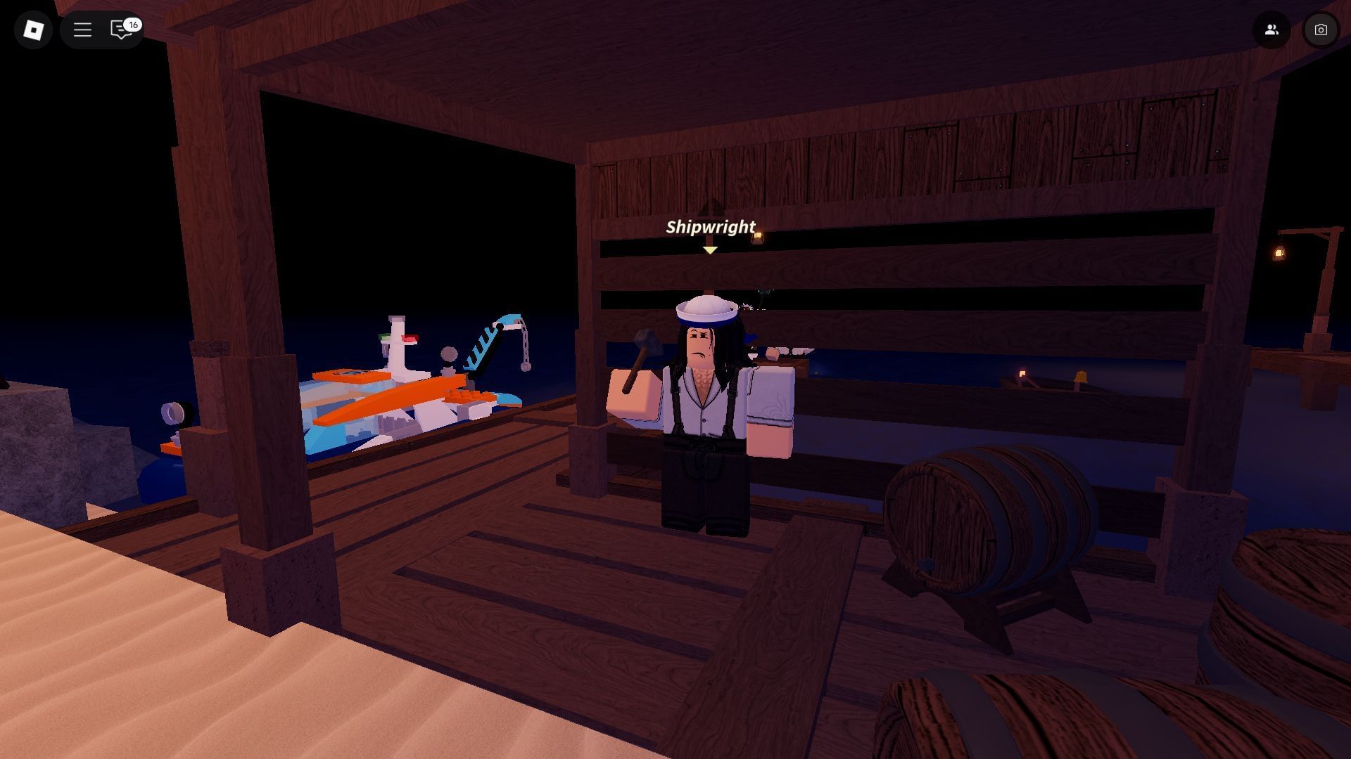 After getting the Atlantean Jetski, interact with Shipwright to spawn it (Image via Roblox)