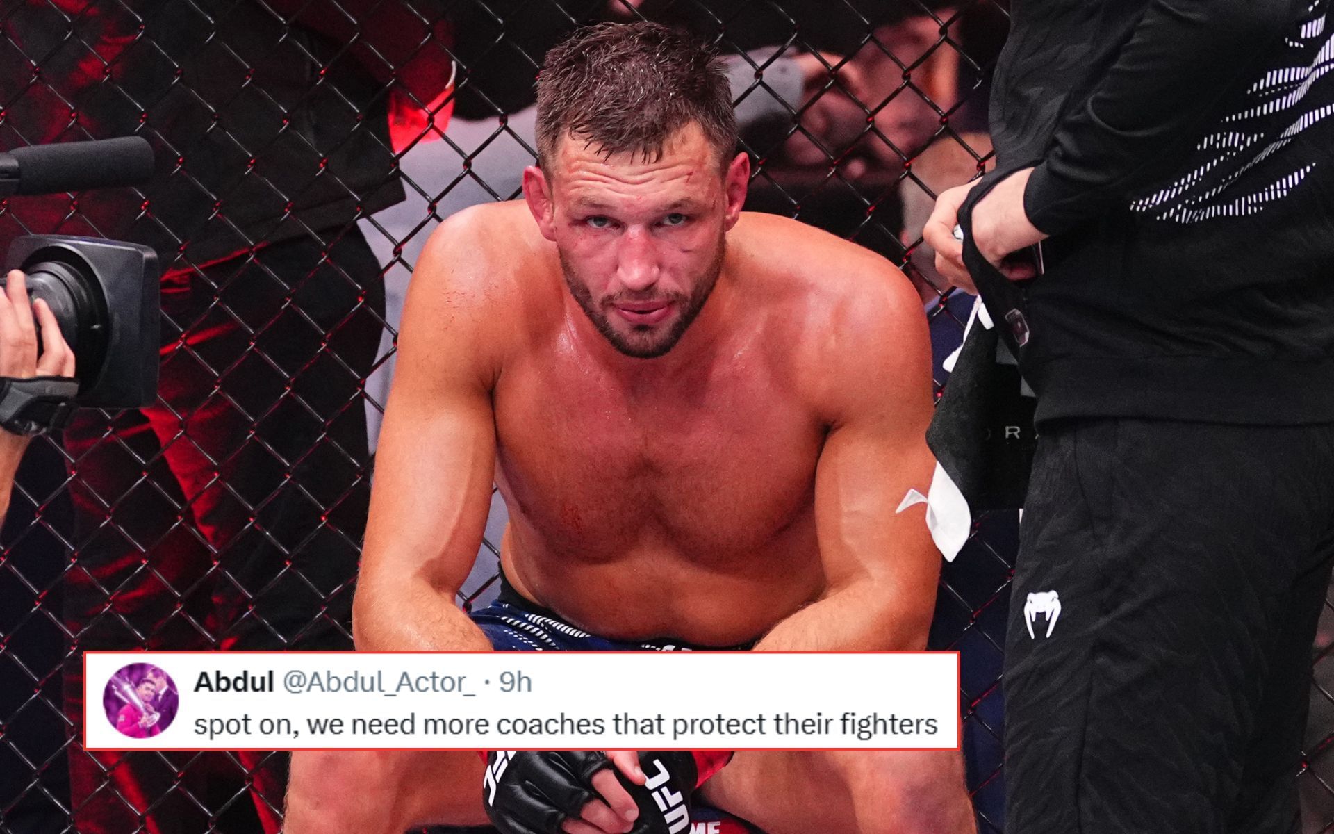 An exhausted Reinier de Ridder (pictured) after the fourth round of his UFC Vancouver fight against Brendan Allen. [Images courtesy: Getty Images]