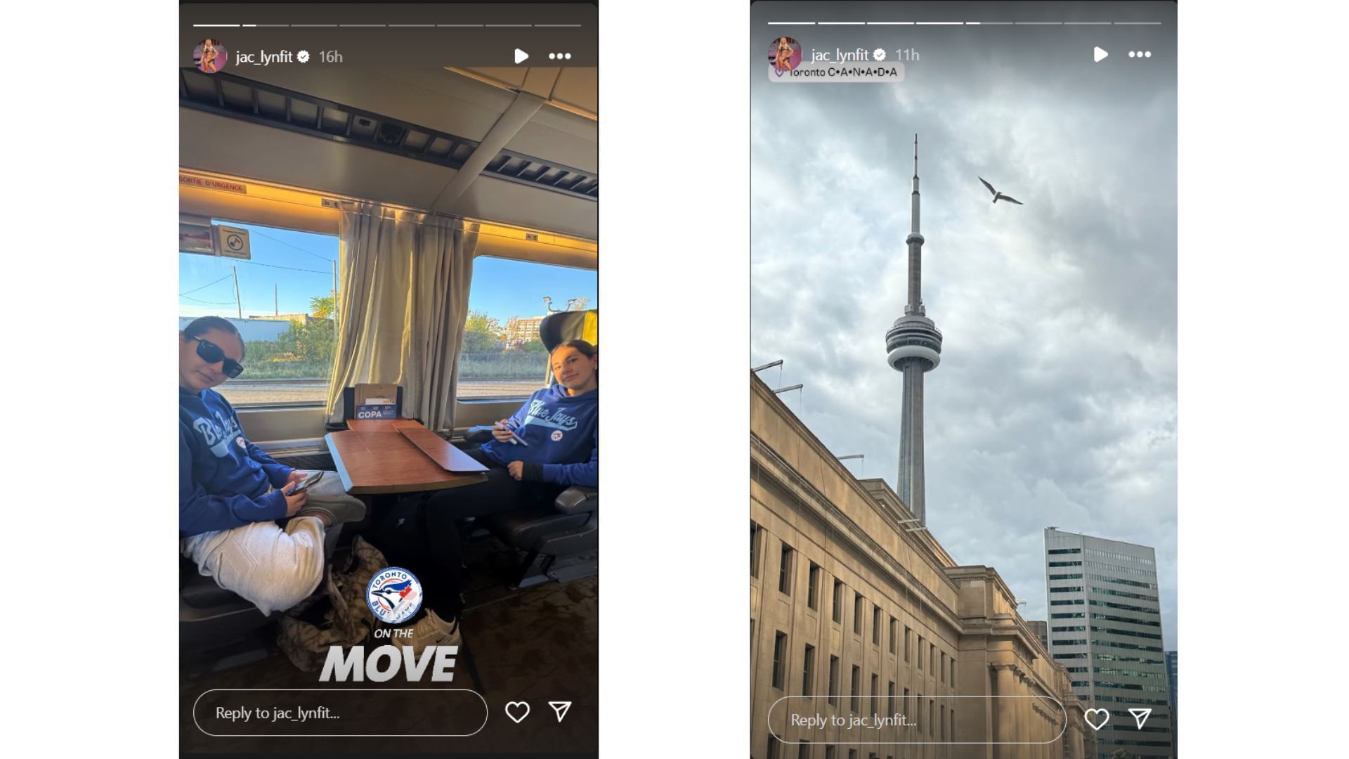 Jaclyn Cordeiro&#039;s Instagram Story showcasing their travel to Toronto (Source: Instagram @jac_lynfit)
