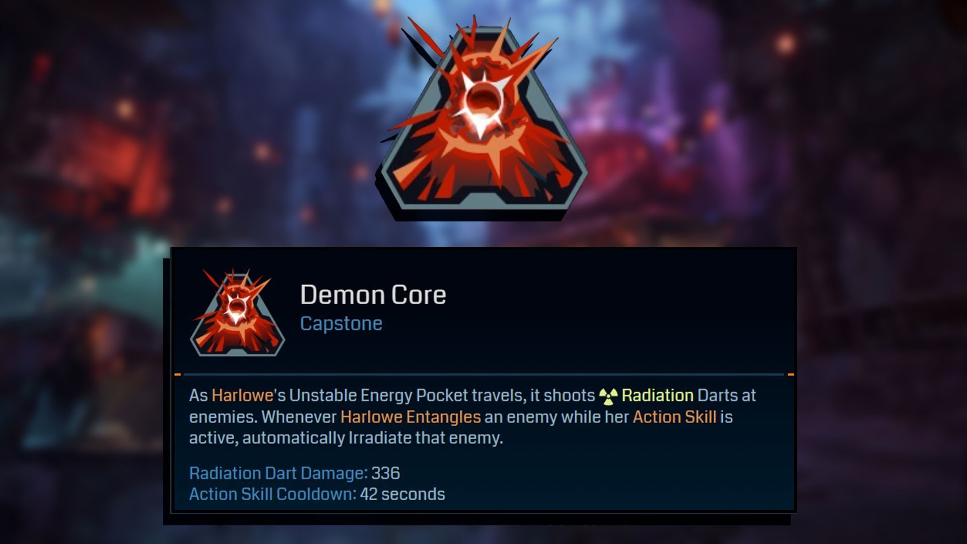 Harlowe&#039;s Demon Core grants you both increased Radiation Damage and Active Skill cooldown rate (Image via Gearbox Software)