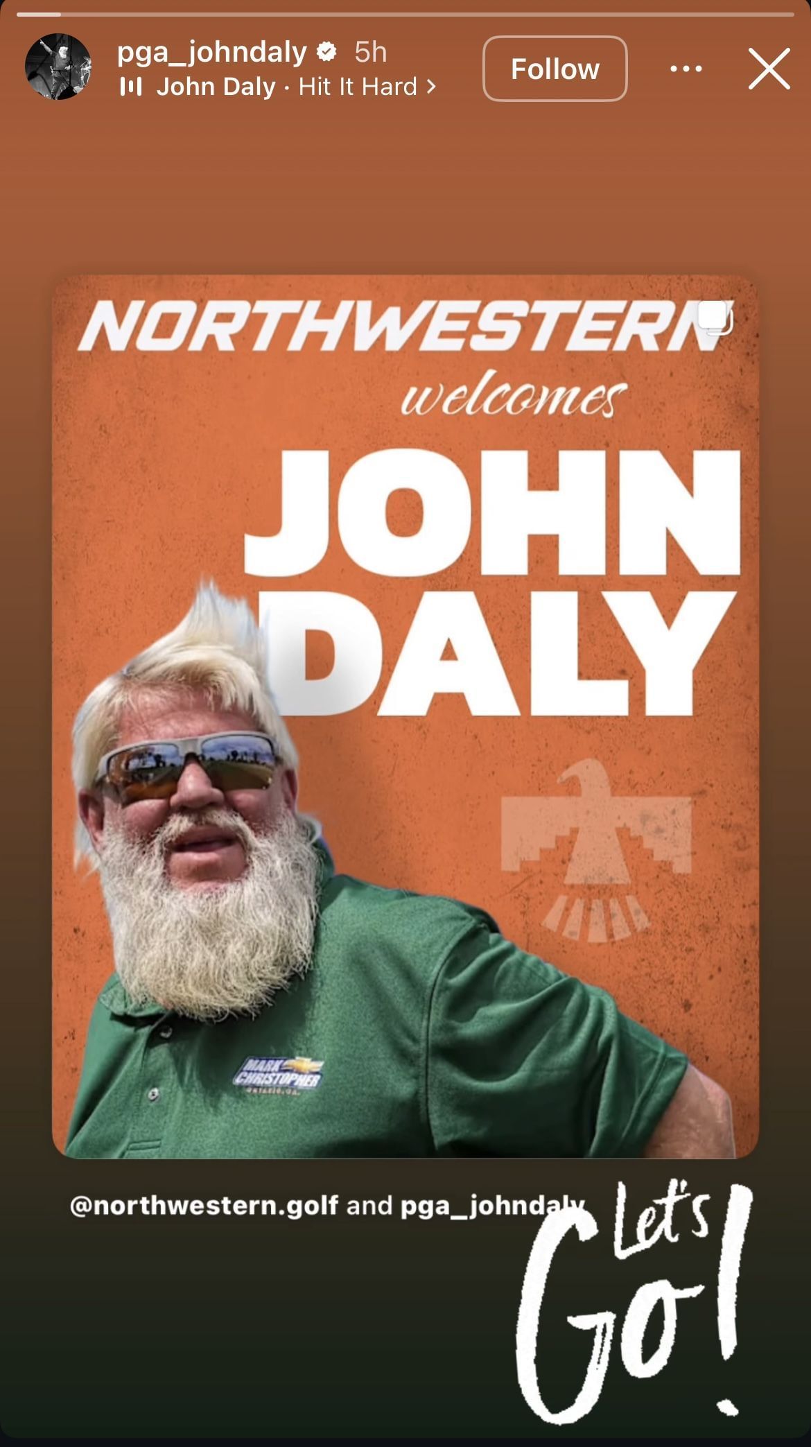 Image via Daly&rsquo;s Instagram story _ Instagram/@pga_johndaly