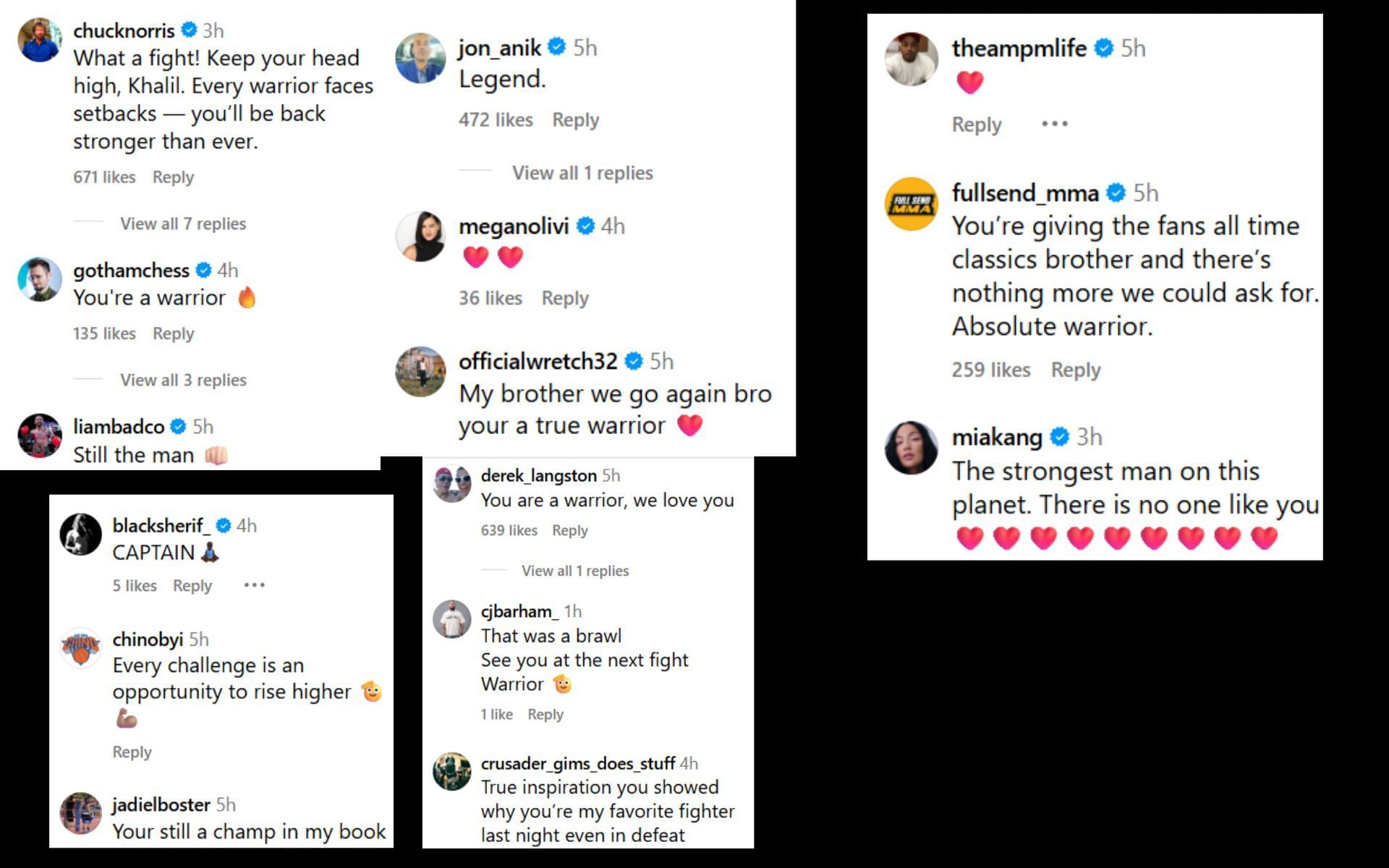 Fans react to Khalil Rountree Jr.&#039;s statement after UFC 320 loss. [Screenshots courtesy: @khalilrountree on Instagram]