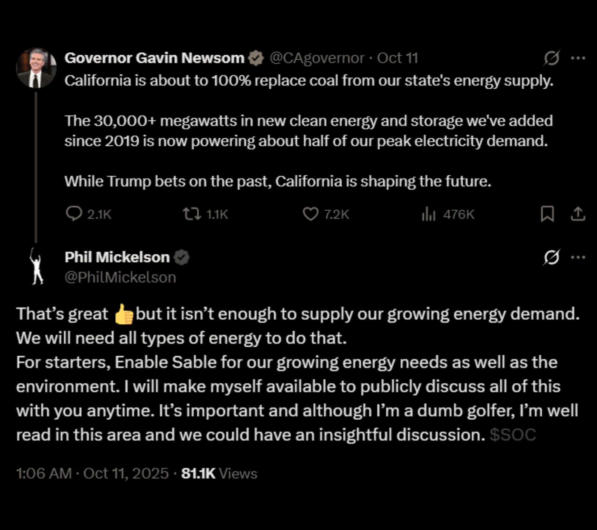 Phil Mickelson&#039;s response to California Governor Gavin Newsom - Source - @PhilMickelson on X