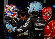 Max Verstappen (L), George Russell, and Charles Leclerc (R) after the qualifying for the 2024 F1 Grand Prix of Bahrain - Source: Getty