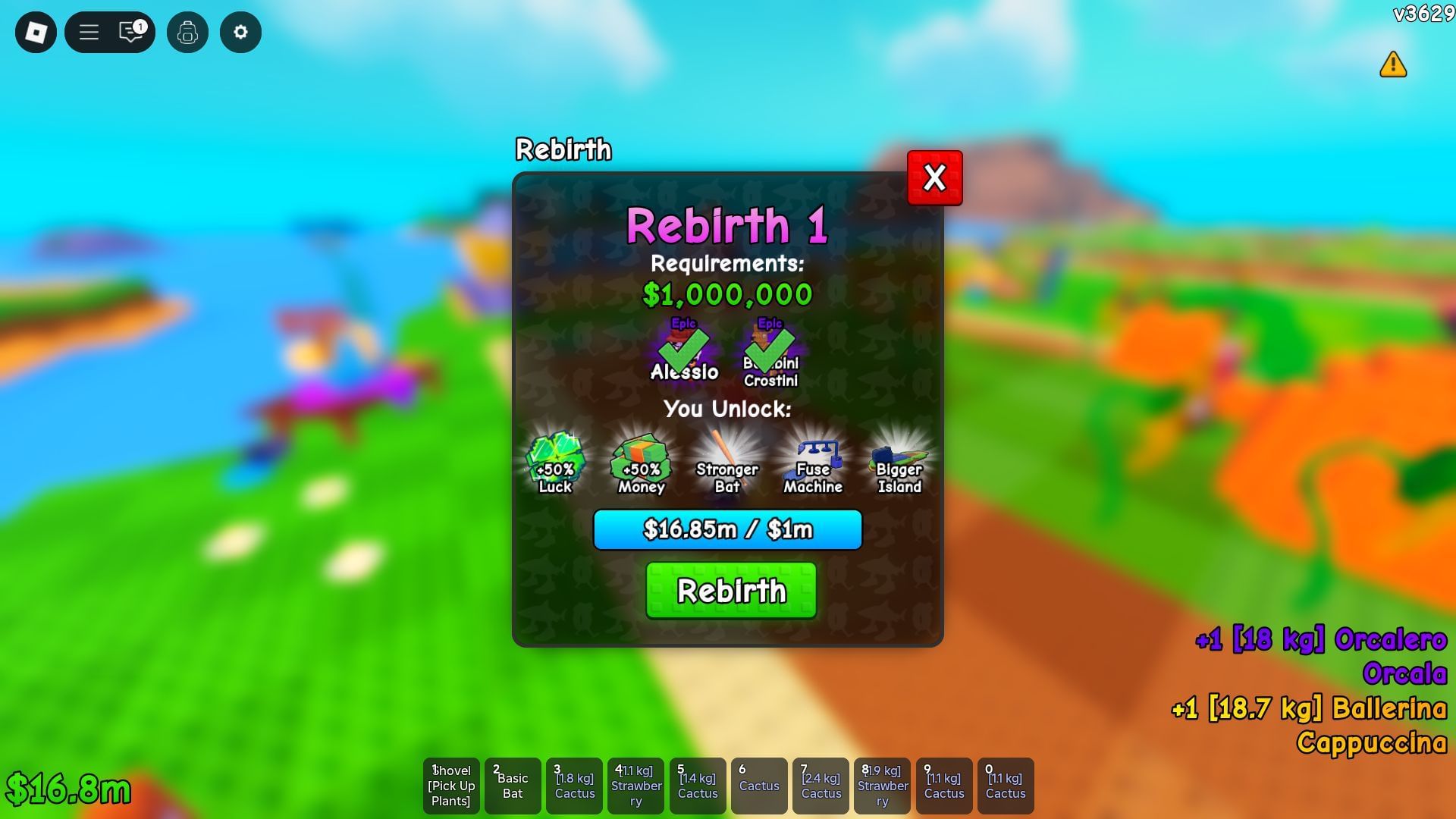 The Rebirth menu (Image via Roblox)