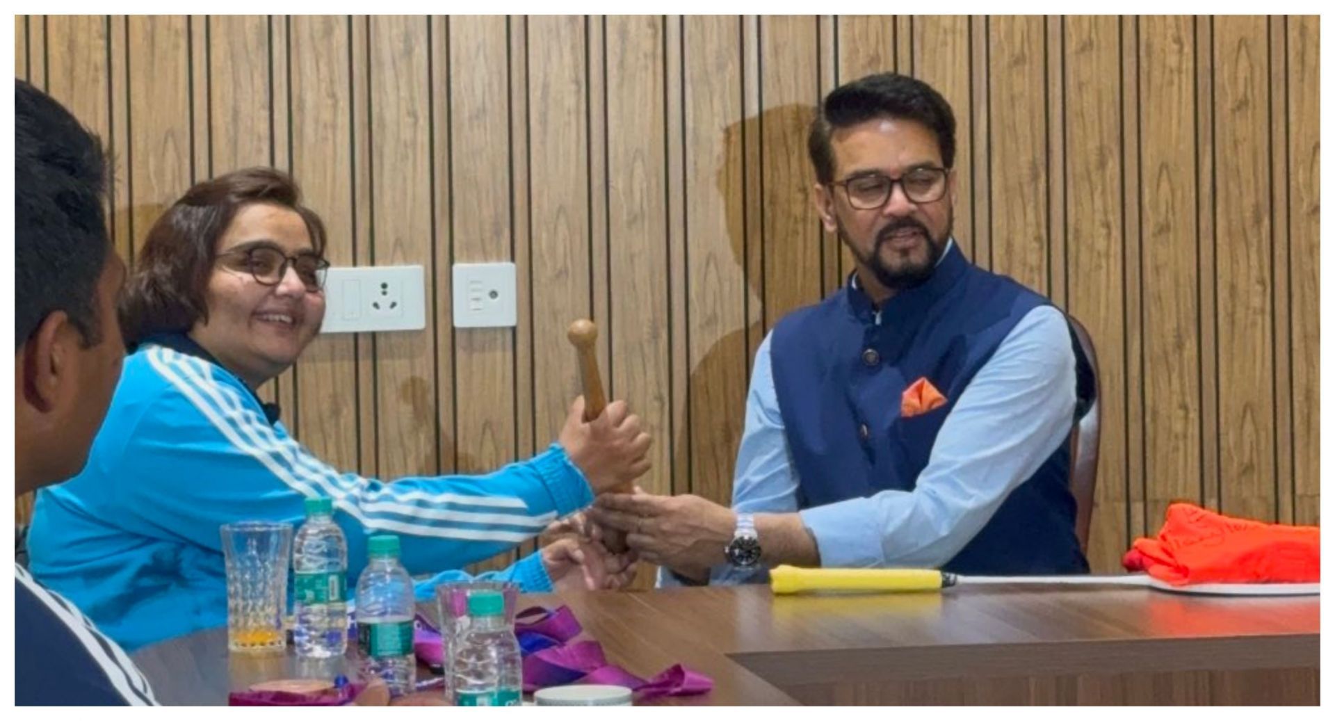 Ekta Bhyan with former Sports Minister Anurag Thakur - Source:  Ekta Bhyan on X