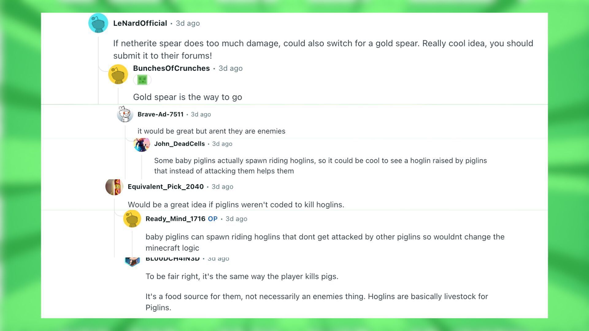 Redditors talk about the concept piglin mob in Minecraft (Image via Reddit)