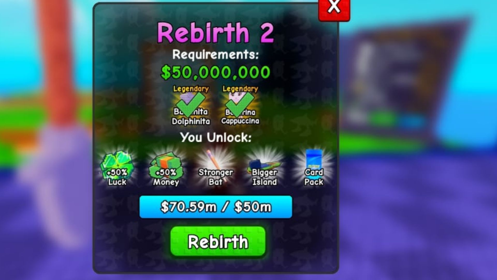 Cards are a reward from Rebirth 2 onwards (Image via Roblox)