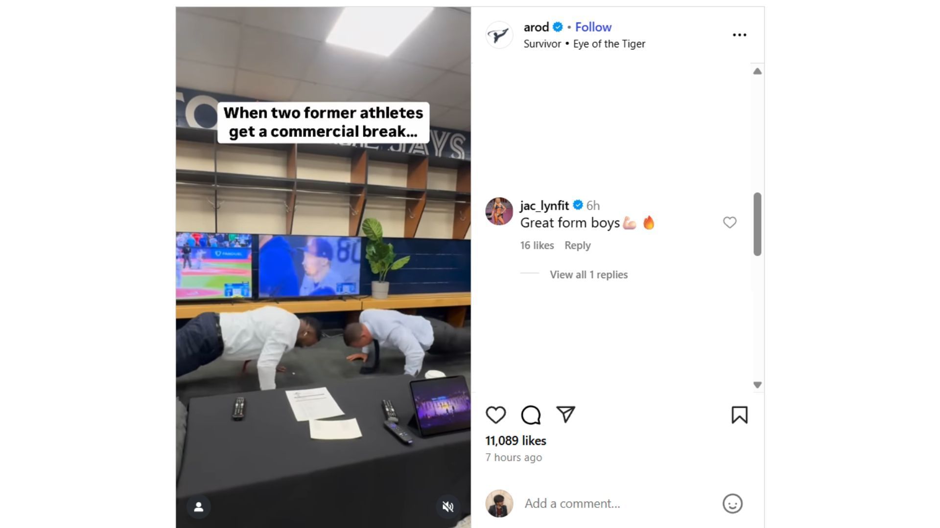 Jaclyn Cordeiro&#039;s comment on Alex Rodriguez&#039;s post (Source: Instagram @arod)
