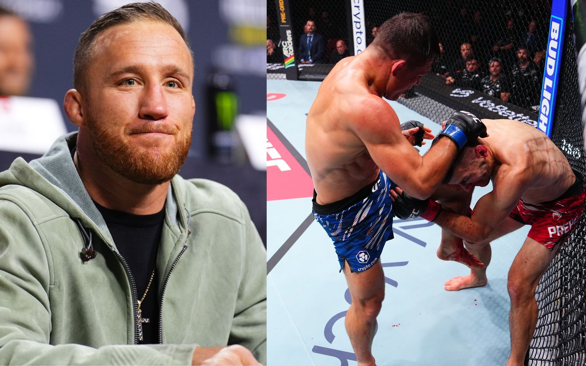 Justin Gaethje (left) reacts to Drew Dober