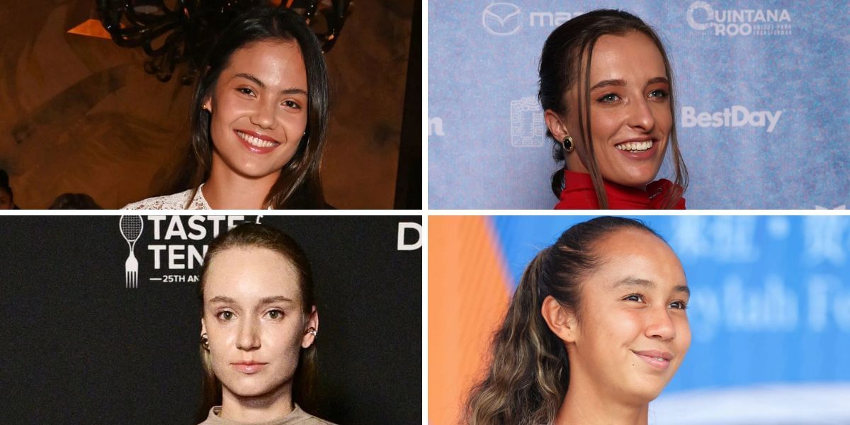 Emma Raducanu (top left), Iga Swiatek (top right), Elena Rybakina (bottom left), Leylah Fernandez (bottom right), Sources: Getty
