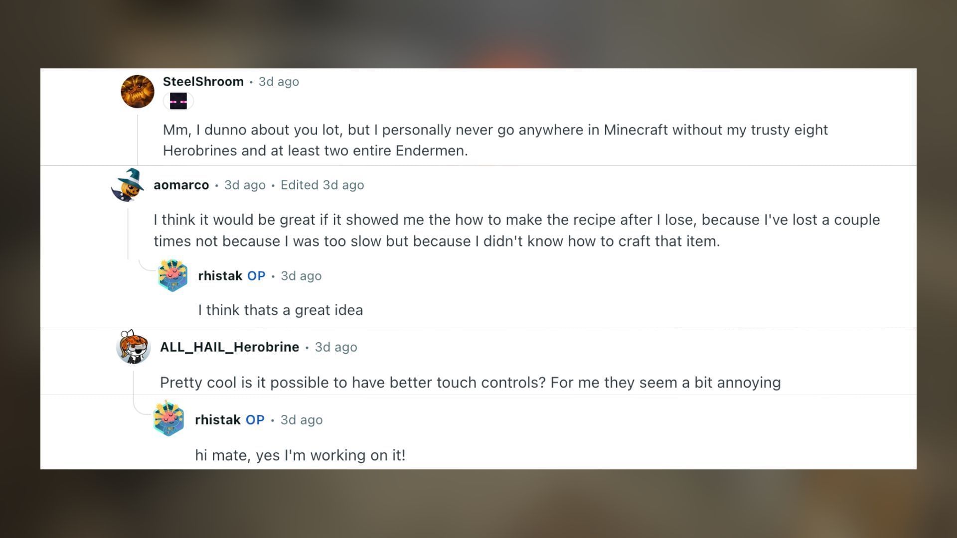 Redditors talk about the mini-game mod (Image via Reddit)
