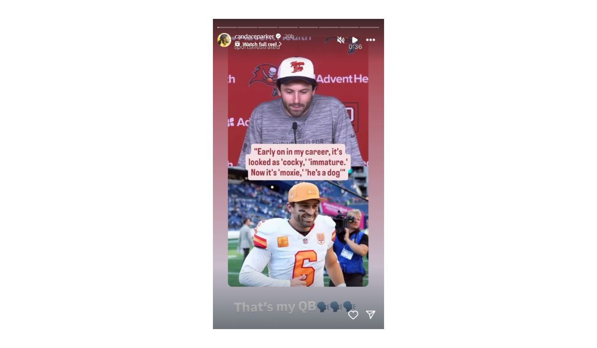 Candace Parker reacts to Baker Mayfield&#039;s comments about the narratives surrounding him (Source: IG)