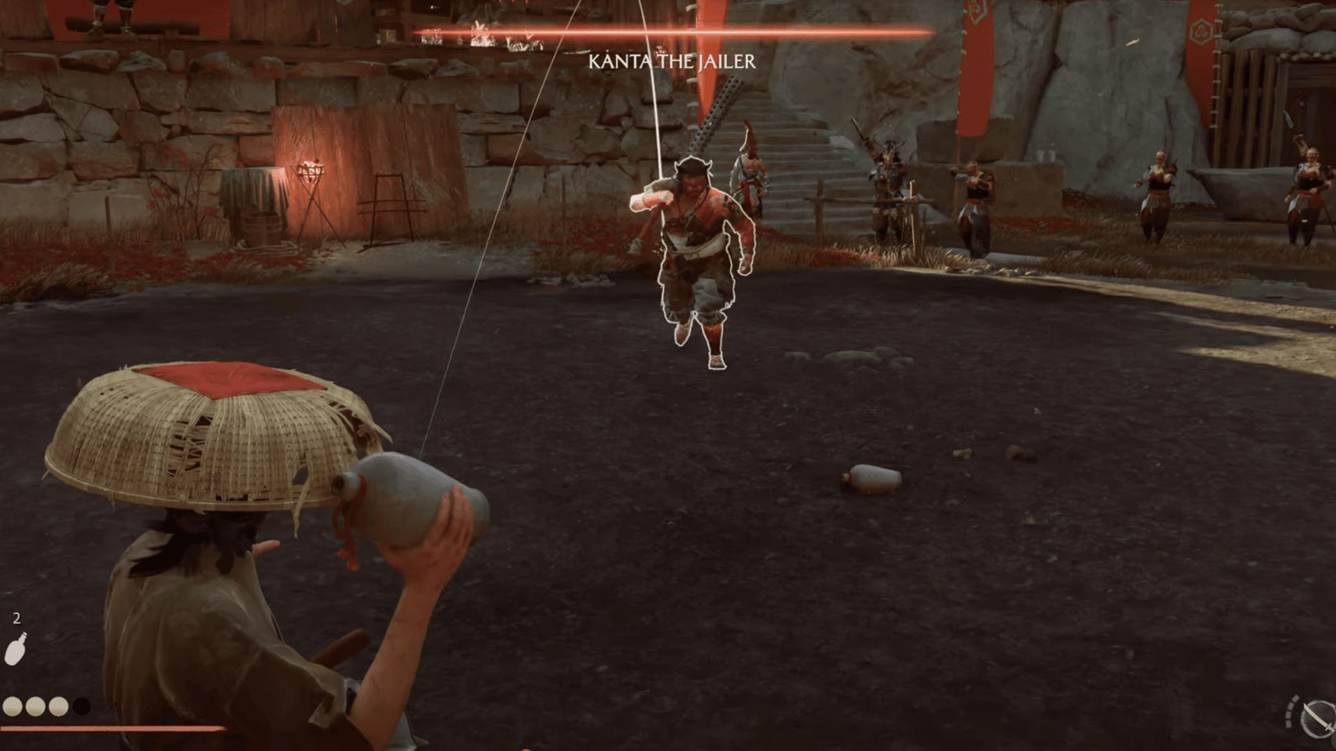 Keep throwing sake bottles at Kanta to stumble him briefly (Image via Sucker Punch)