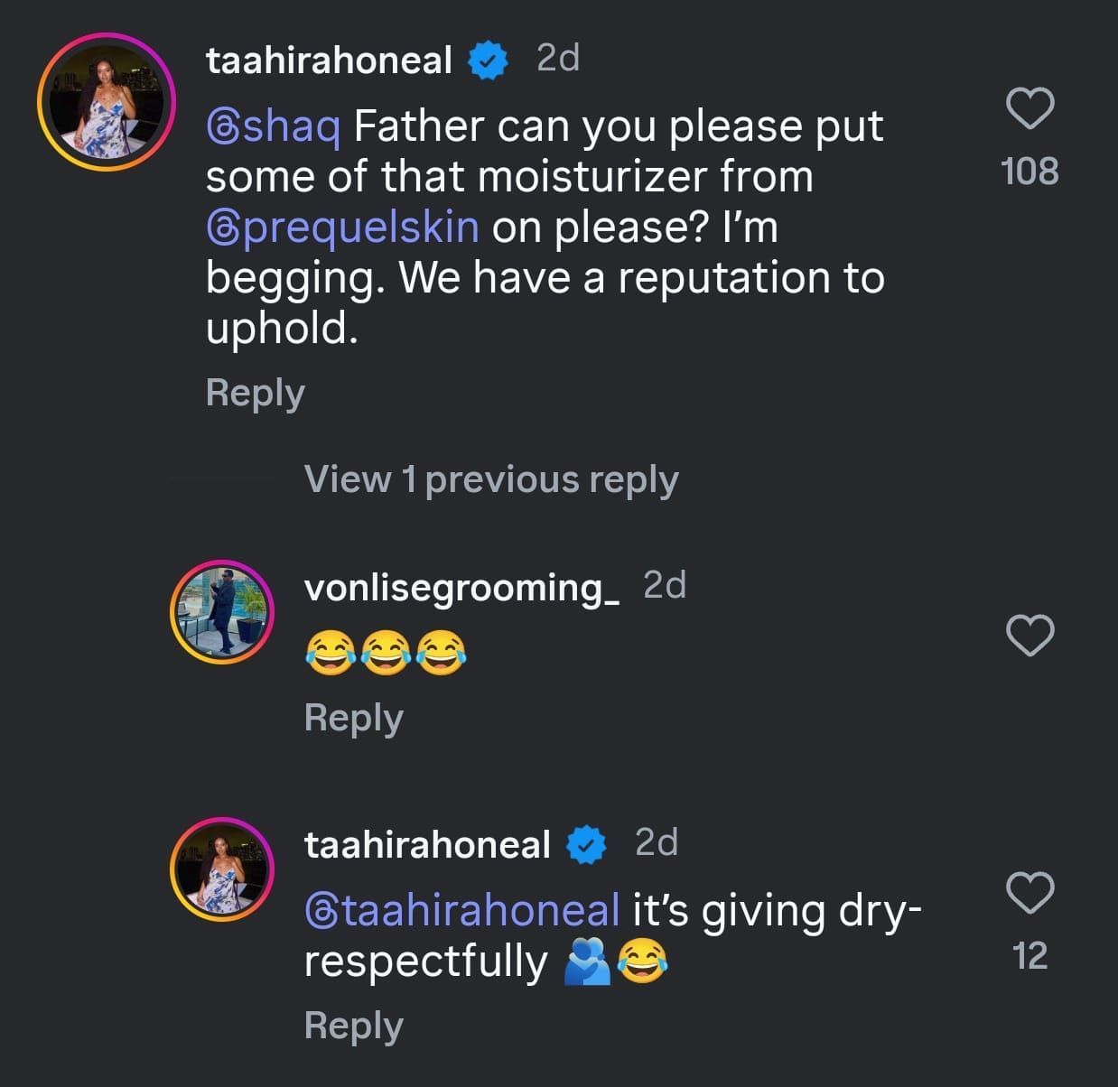 Taahira O&rsquo;Neal&rsquo;s comment on Instagram