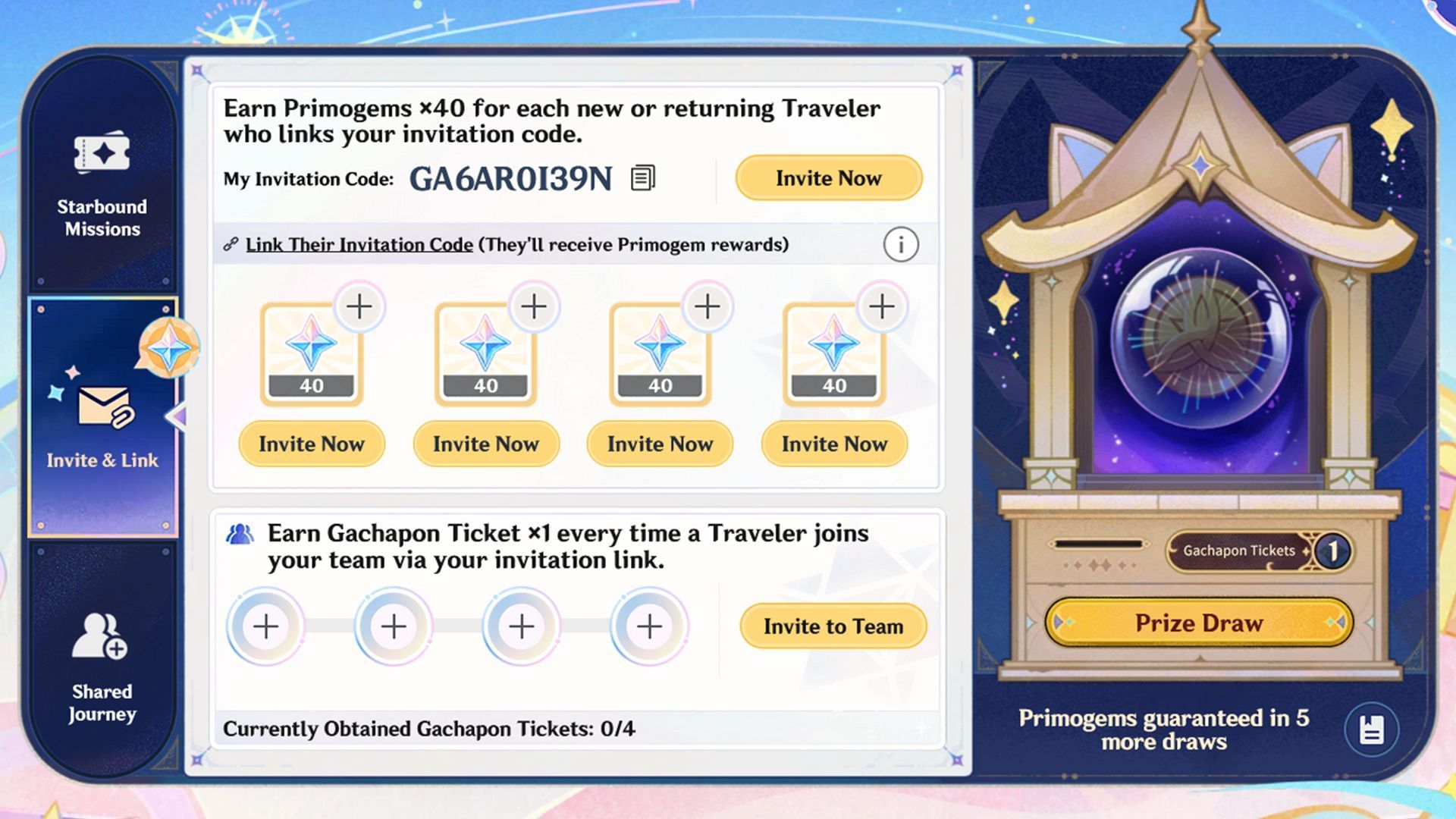 Invite absentee or new players using uour invitation code (Image via HoYoverse)