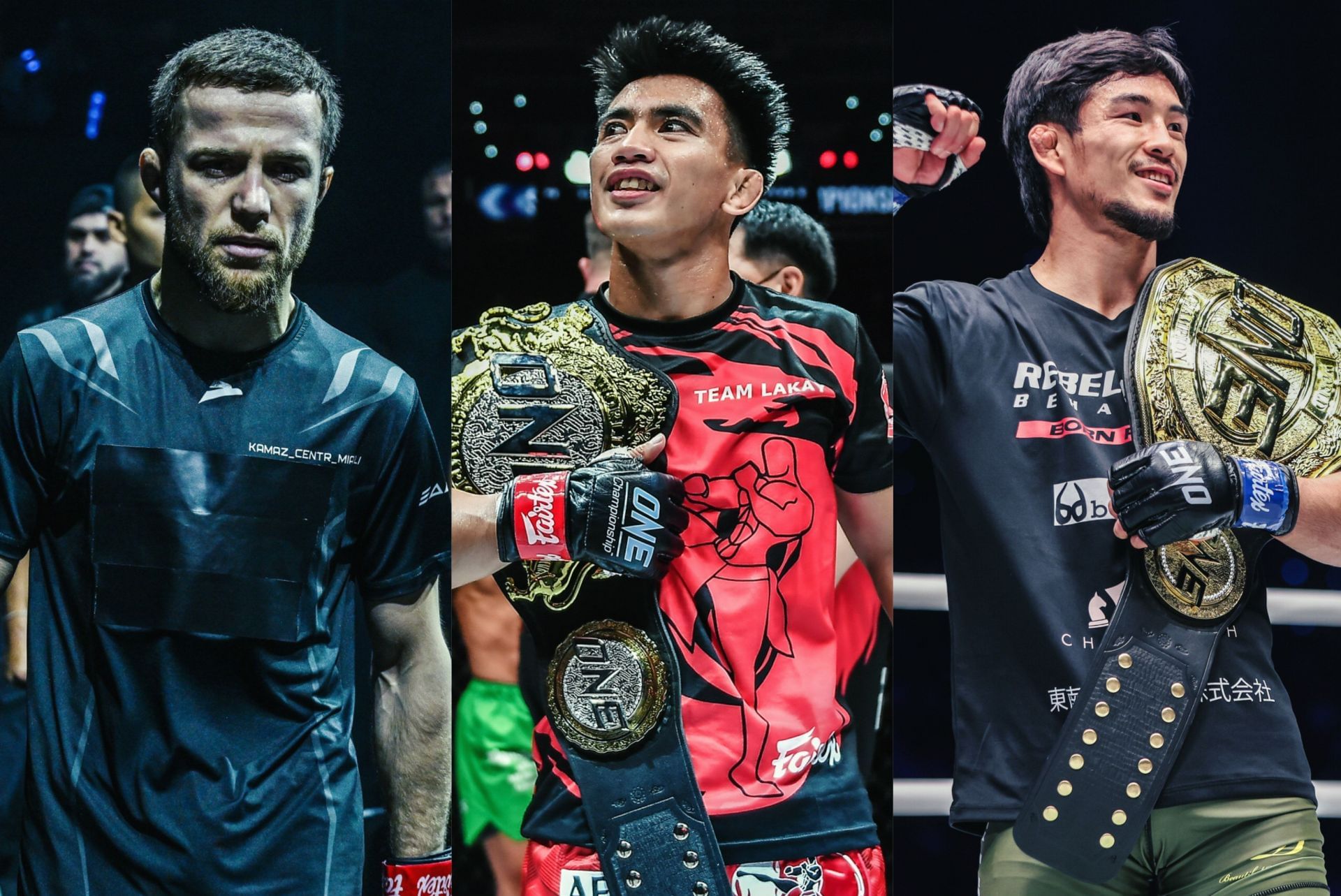 (From left) Mansur Malachiev, Joshua Pacio, and Yuya Wakamatsu. [Images: ONE Championship]
