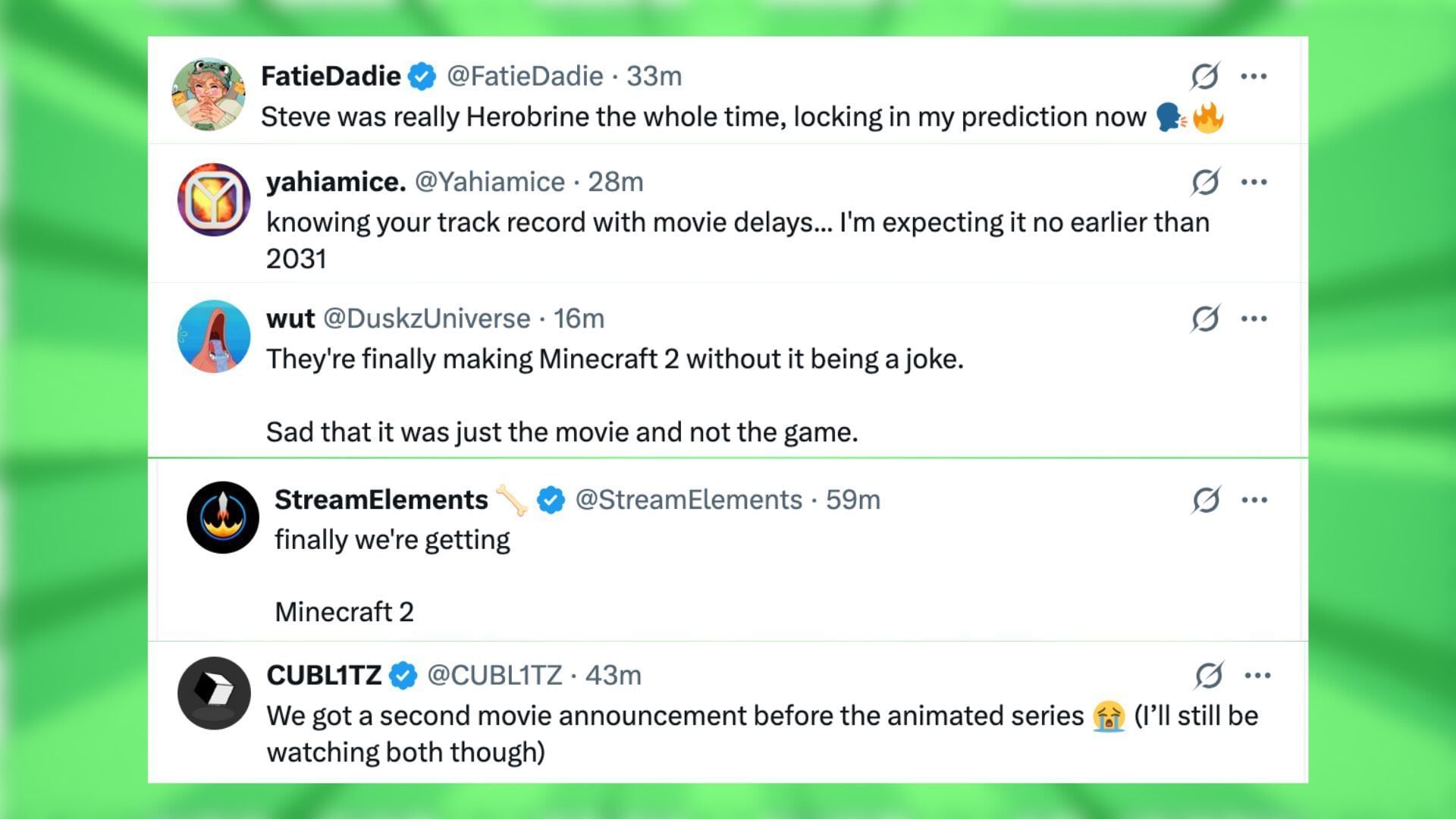 X users react to the release date announcement of the blocky movie&#039;s sequel (Image via X)