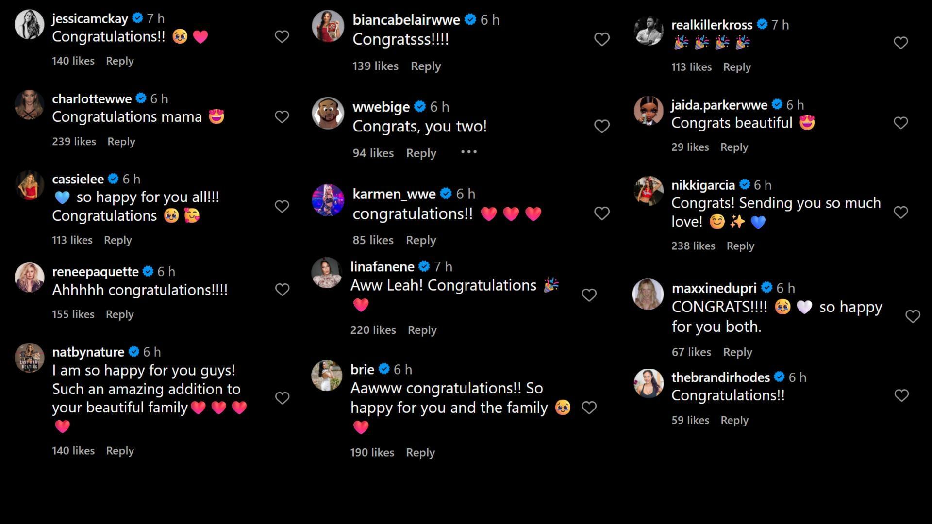 Present and Ex-WWE stars send congratulatory messages in the comments section.