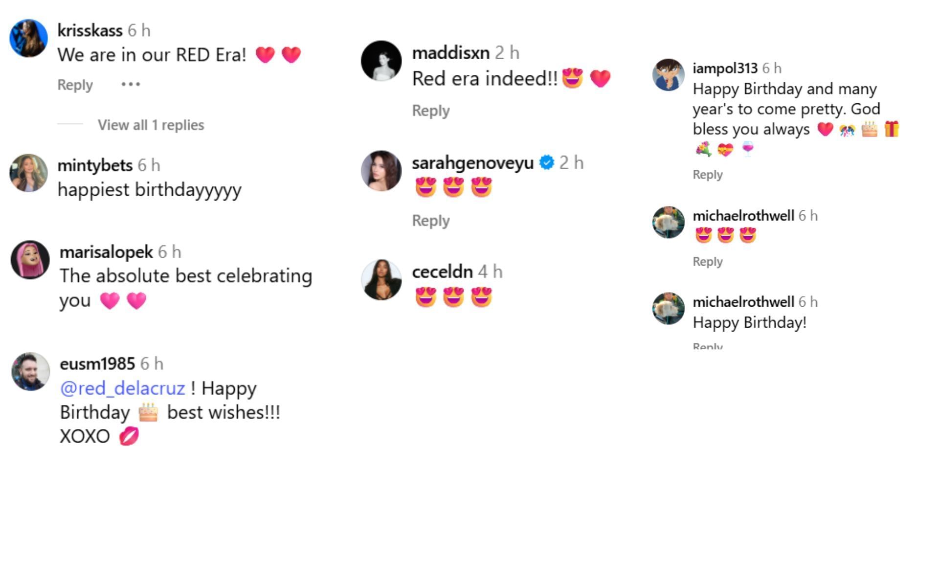 Fans react to Red Dela Cruz celebrating her birthday. [Screenshots courtesy: @red_delacruz on Instagram]