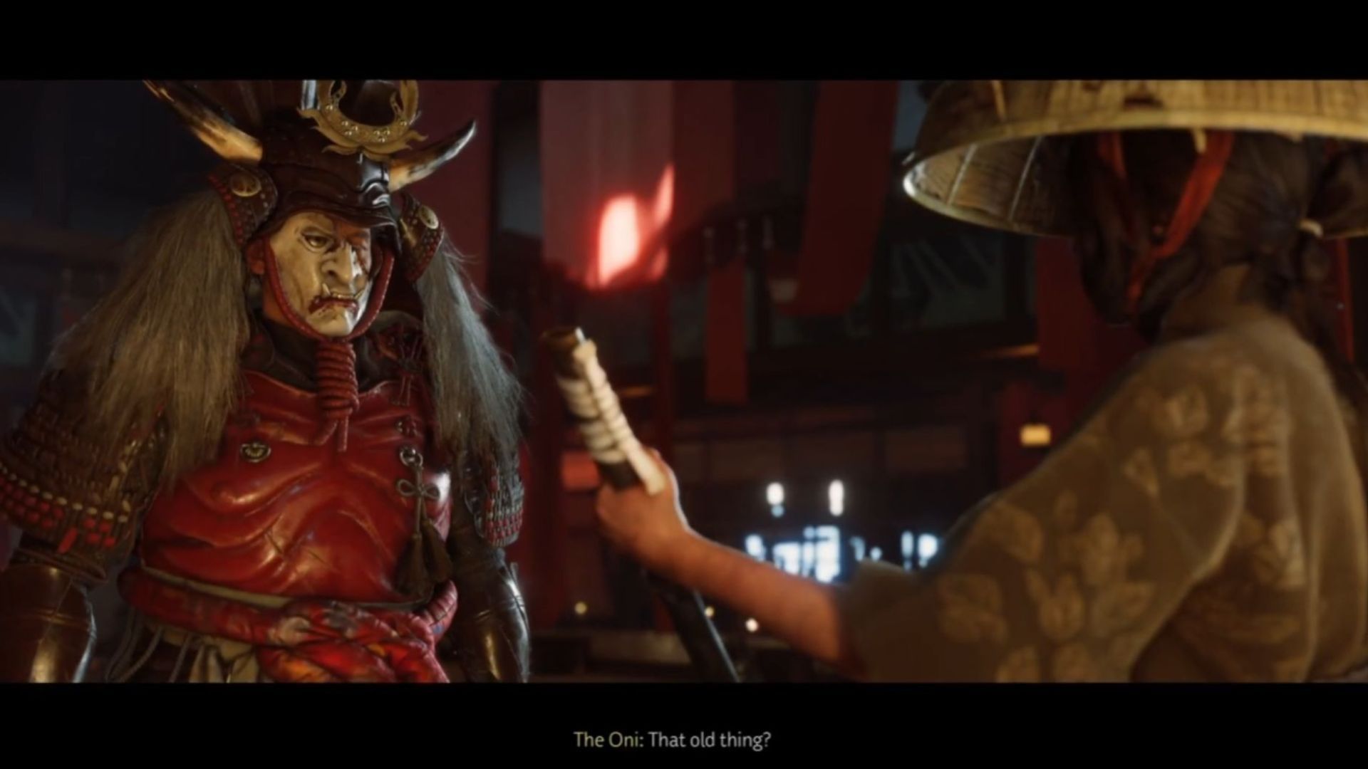 Cutscene with the Oni - Burning Plains (Image via Sportskeeda Gaming || Sucker Punch)